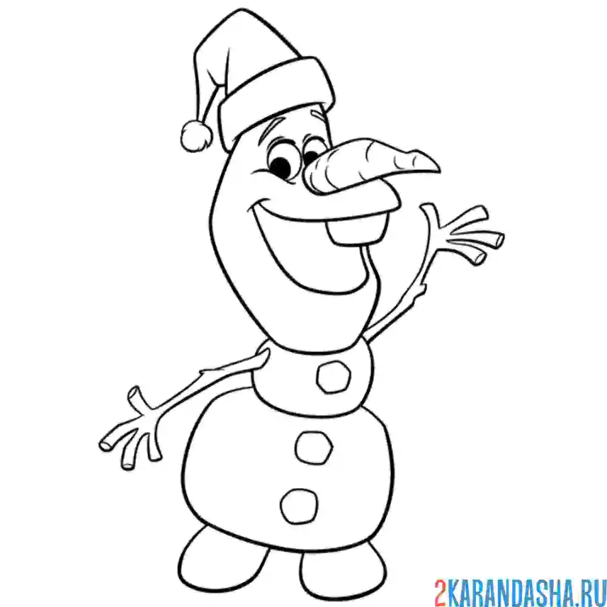Раскраска олаф дед мороз в новогодней шапке
