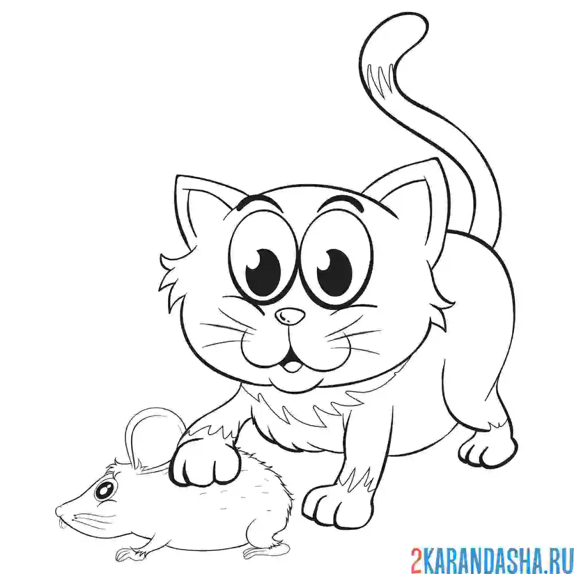 Раскраска кот и мышка
