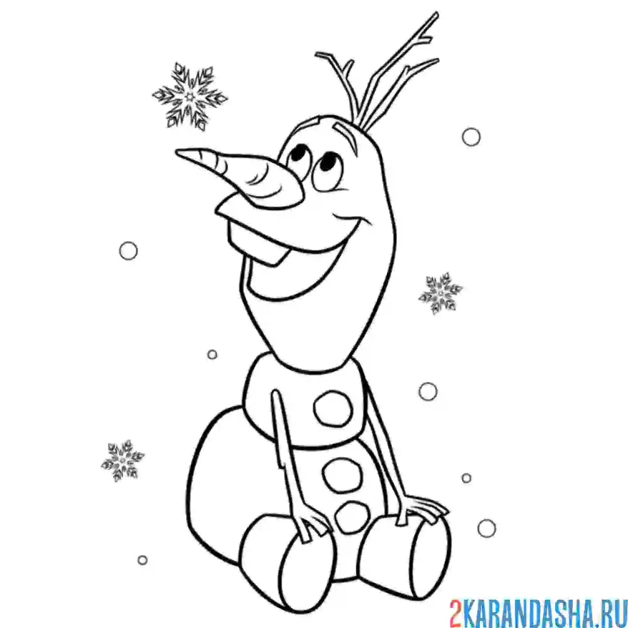 Раскраска олаф наблюдает за снежинками