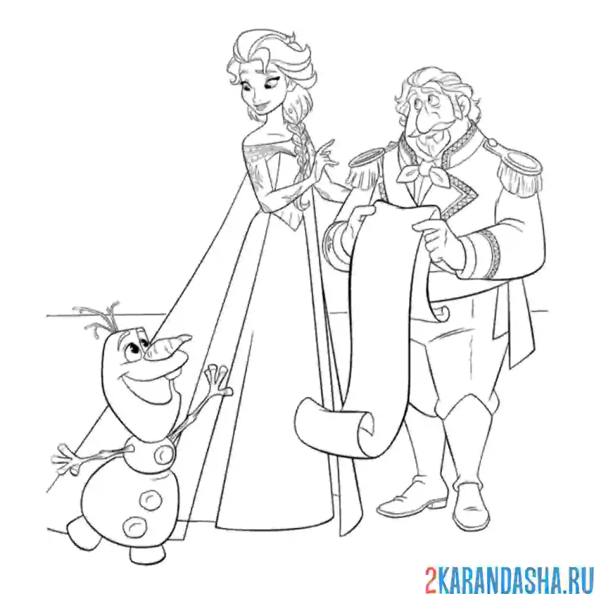Раскраска эльза решает вопросы с советником и олафом