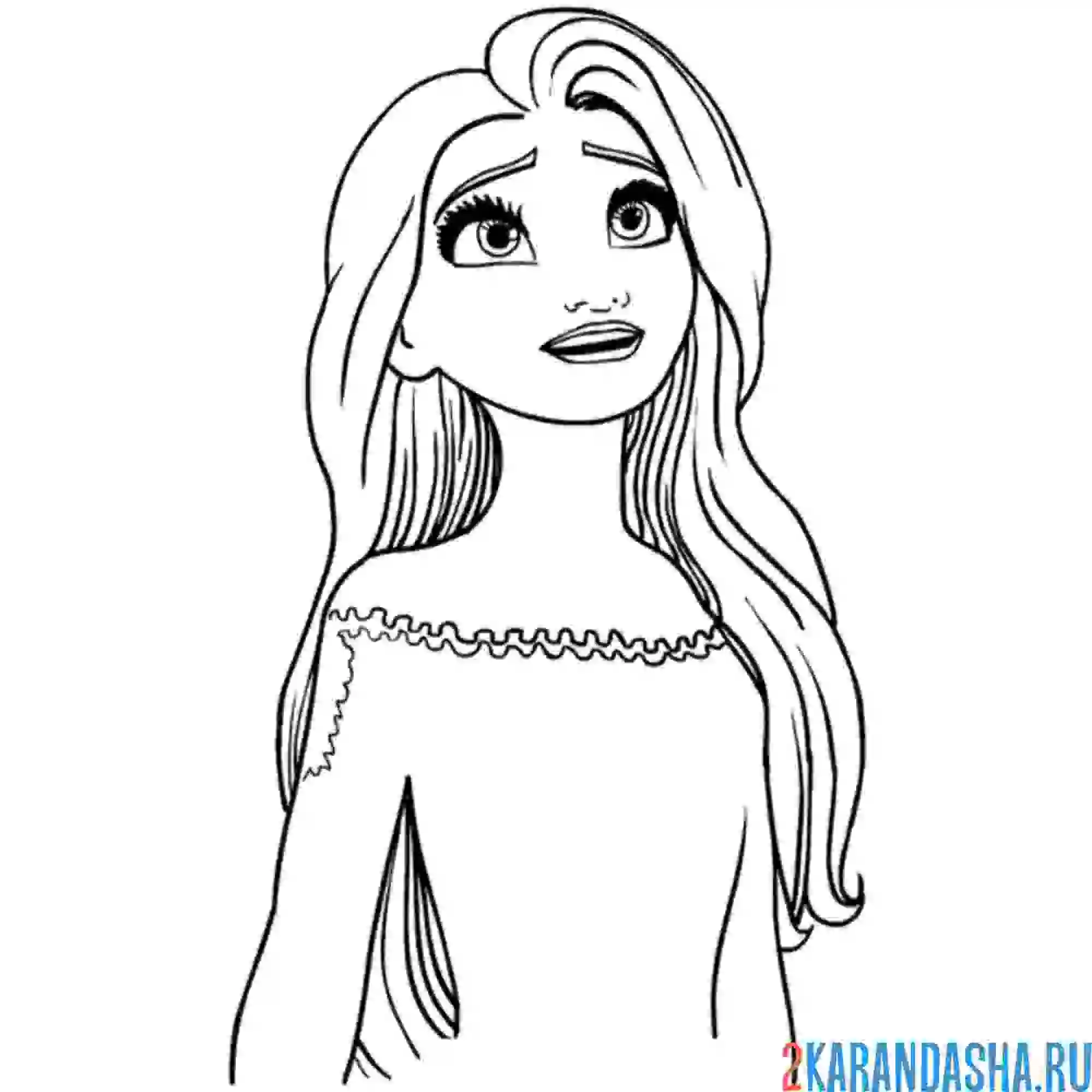 Раскраска эльза с распущенными волосами