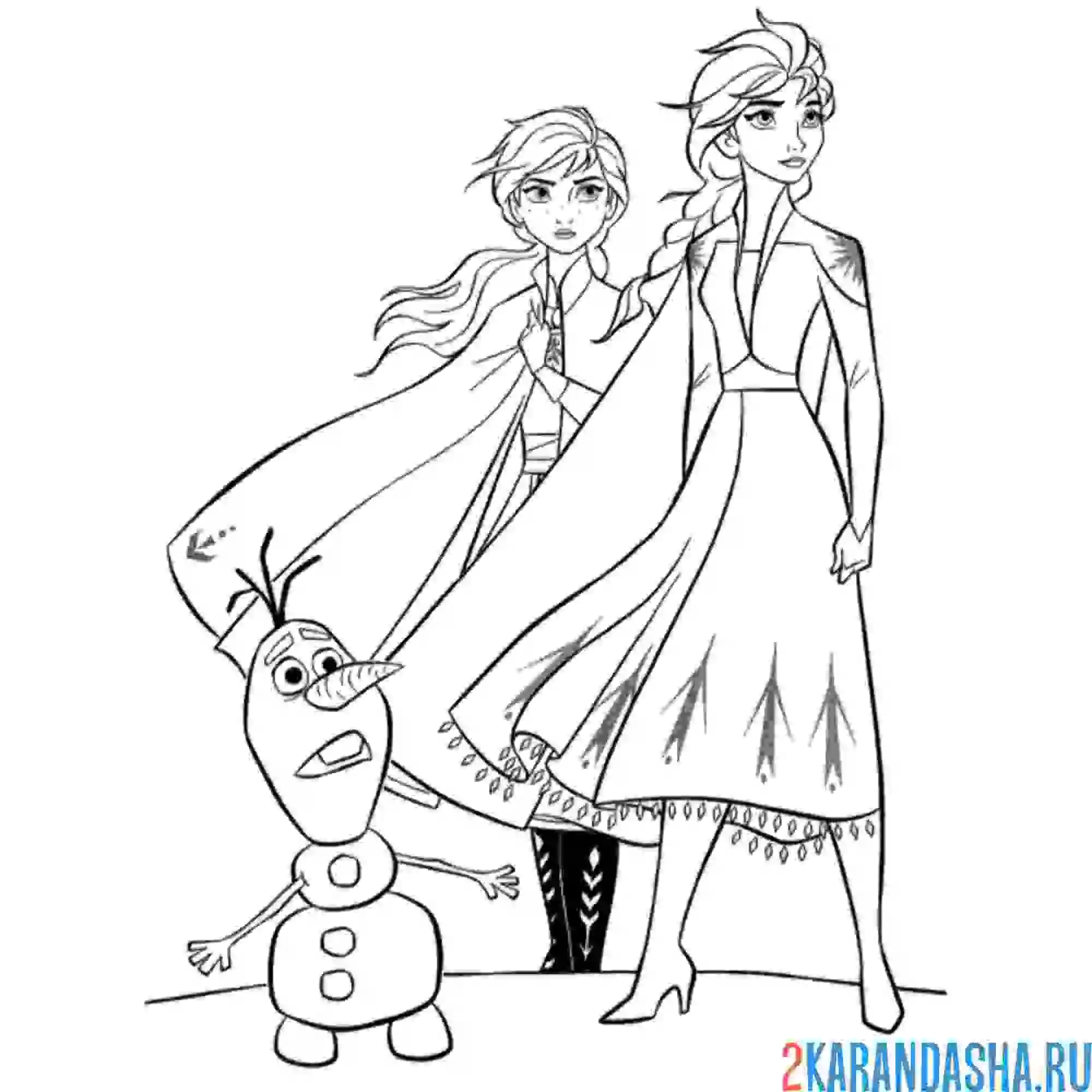 Раскраска анна, эльза и олаф