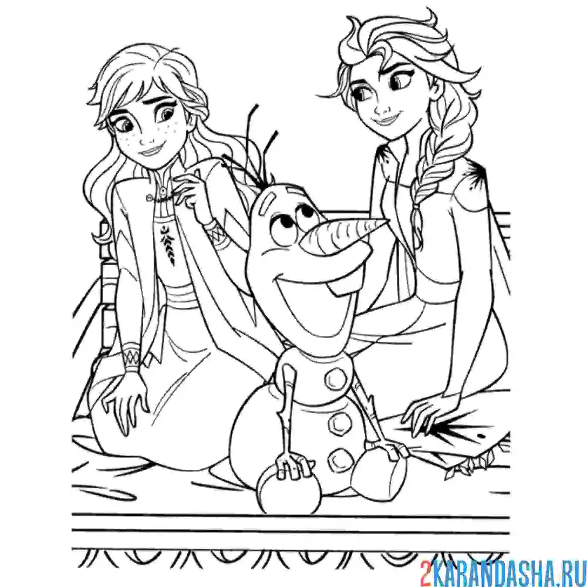 Раскраска анна и эльза с олафом