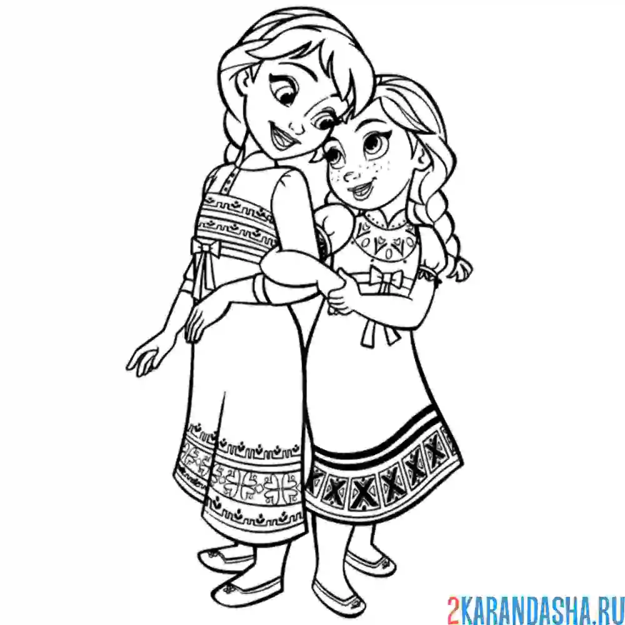 Раскраска маленькие анна и эльза