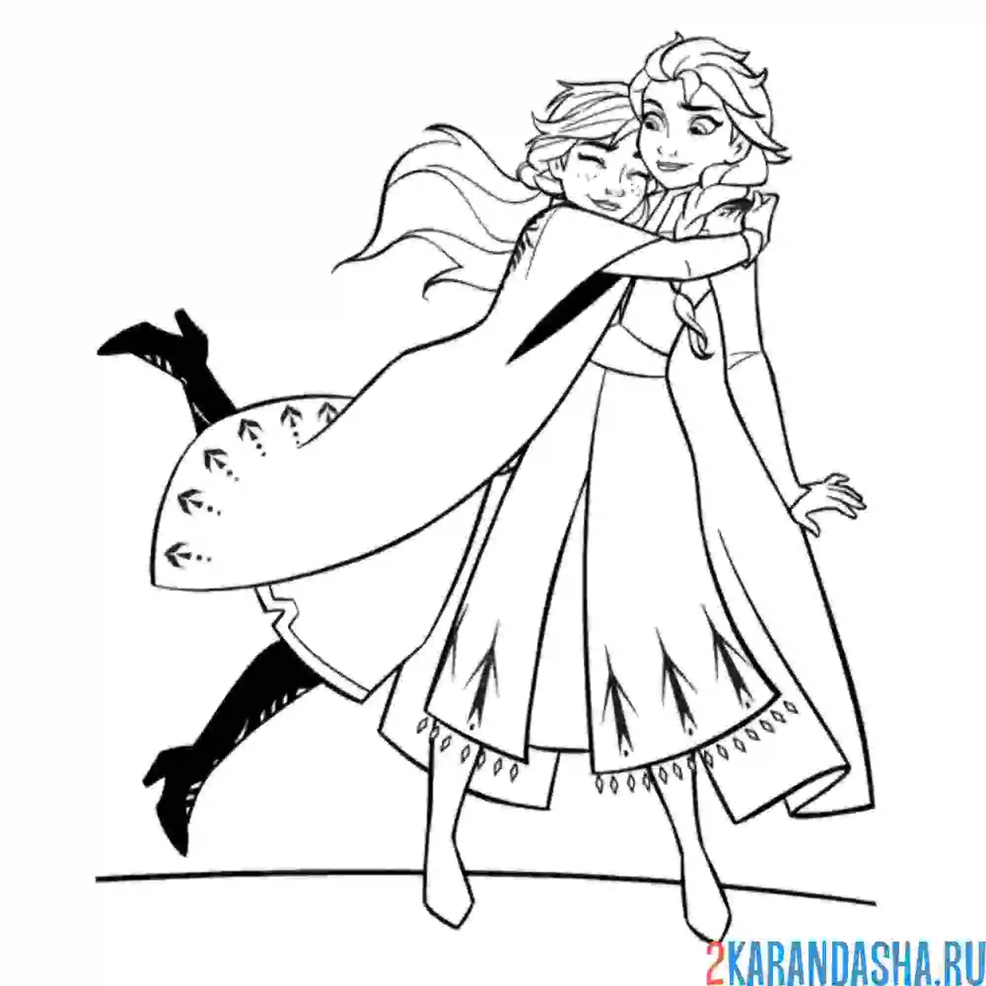 Раскраска счастливые анна и эльза