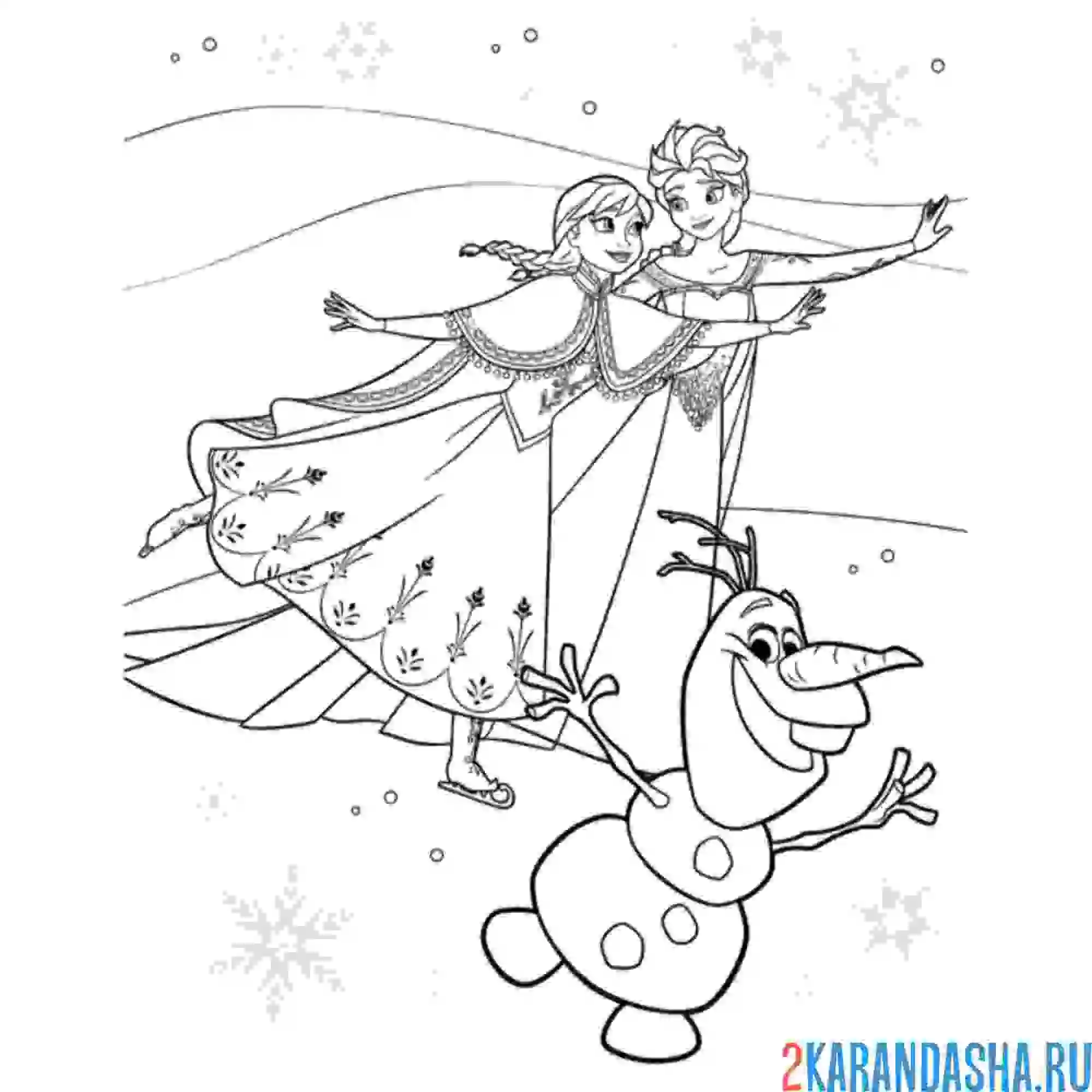 Раскраска эльза и анна катаются на коньках