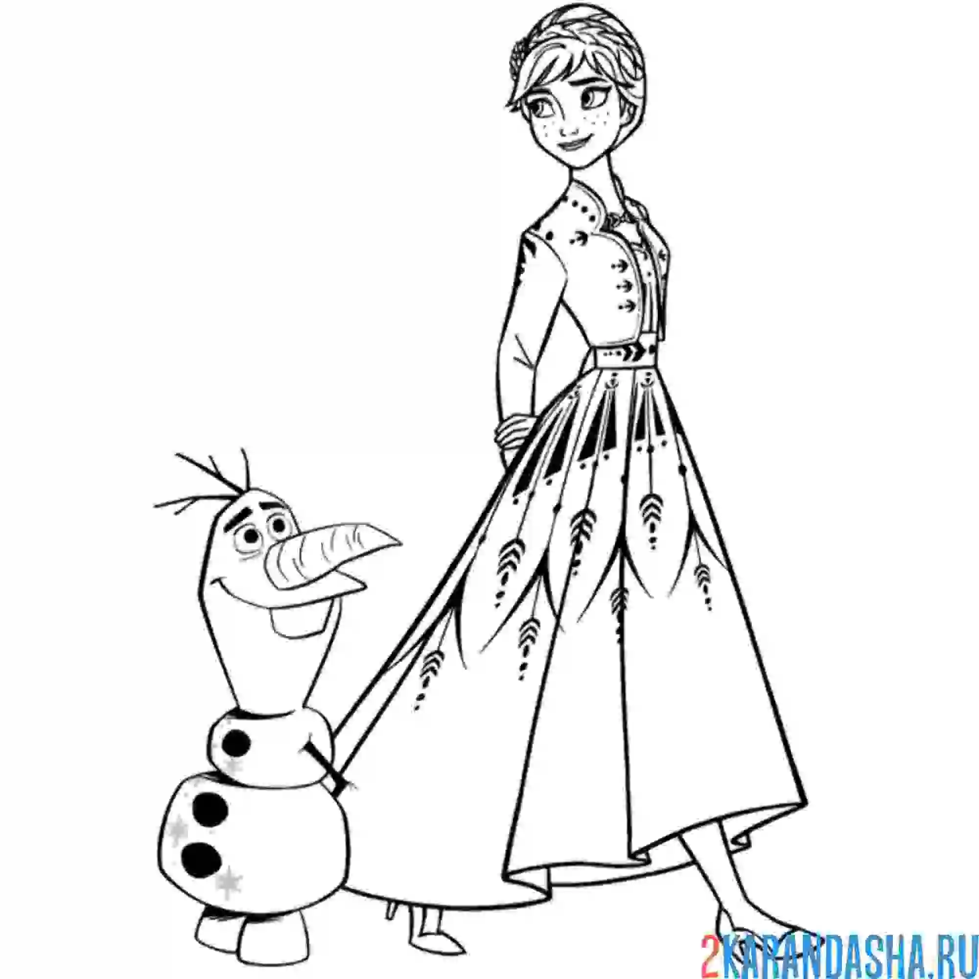 Раскраска анна и снеговичок олаф