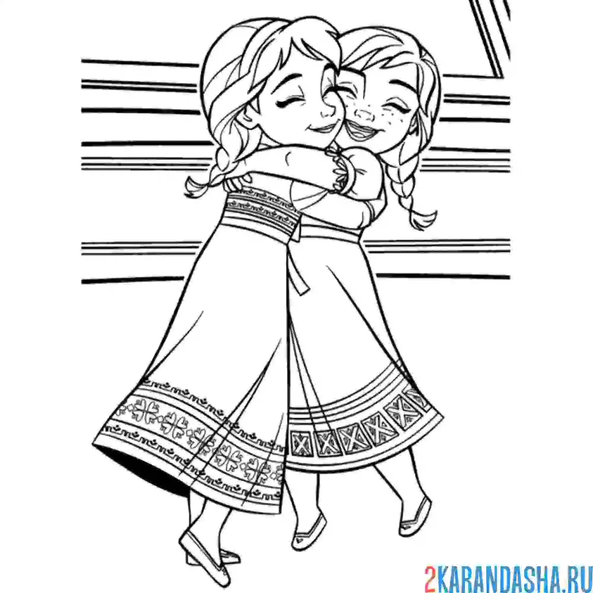 Раскраска маленькие сестрички эльза и анна