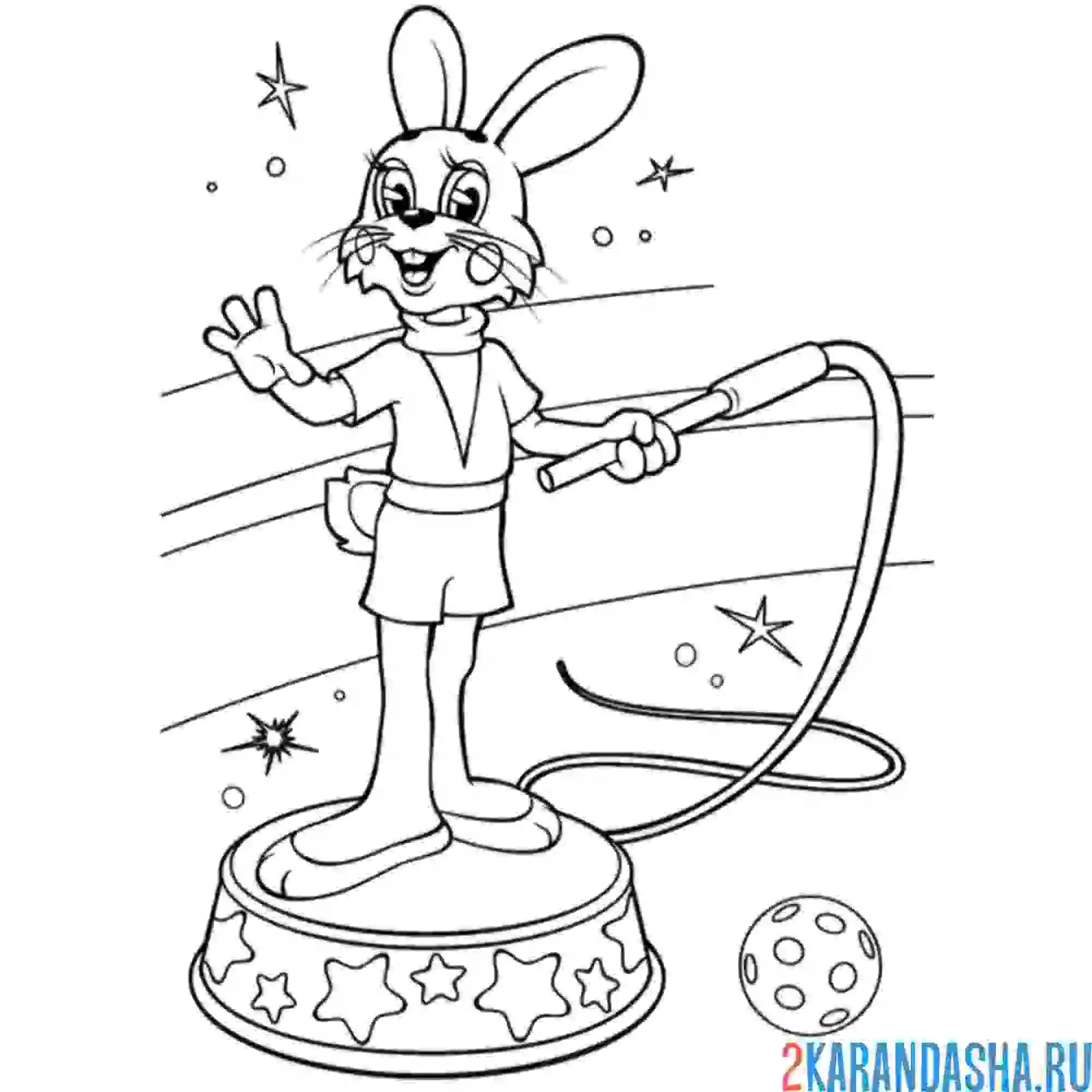 Раскраска заяц на арене цирка