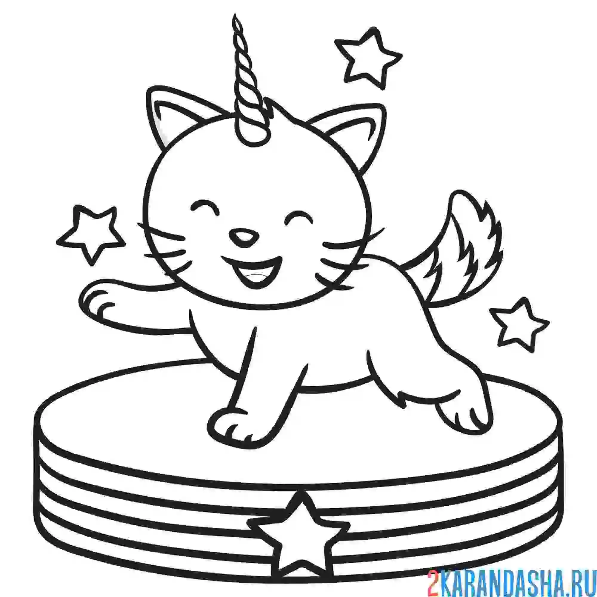 Раскраска кот-единорог