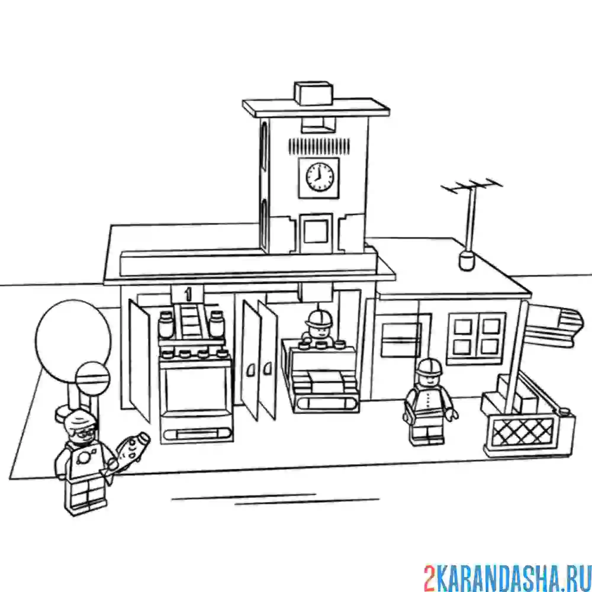 Раскраска пожарная станция лего сити