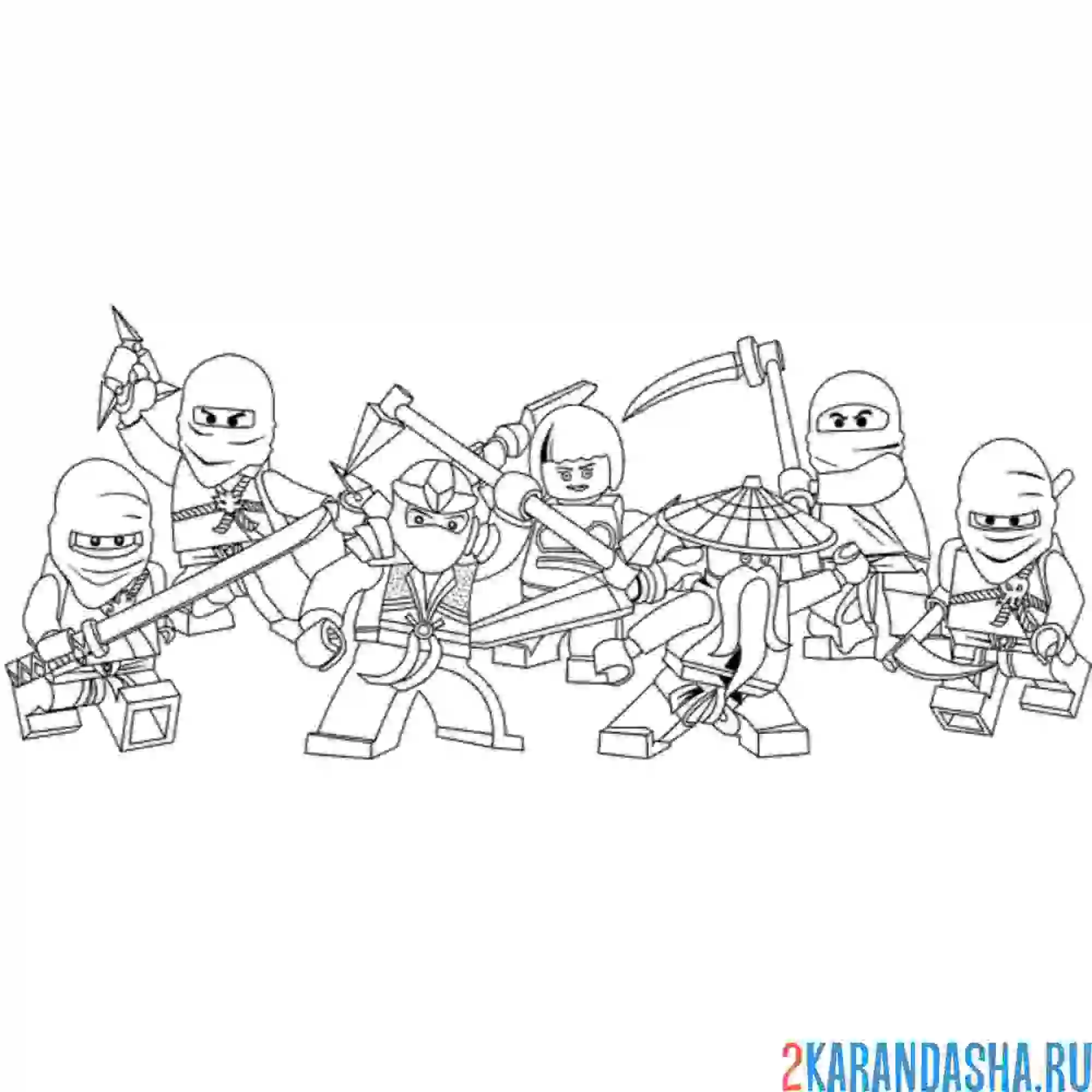 Раскраска все герои ниндзяго вместе