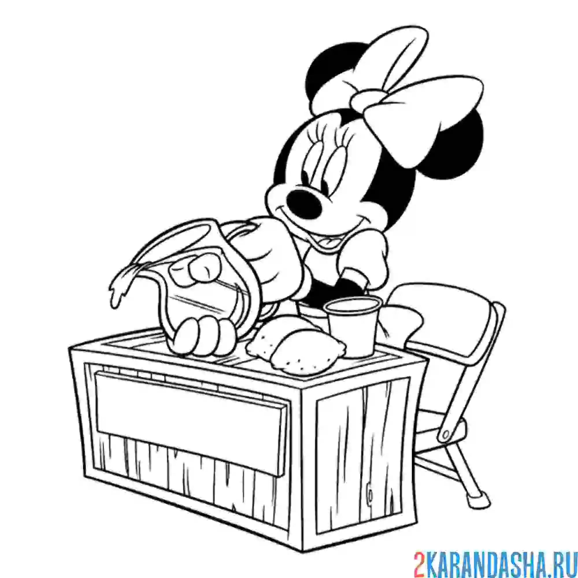 Раскраска минни маус продает лимонад