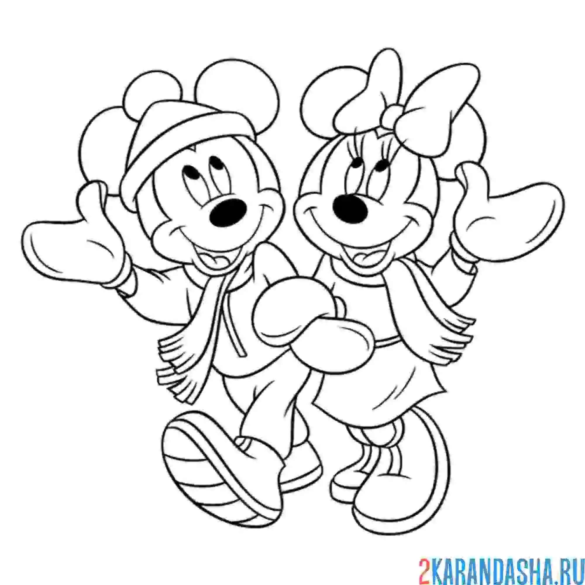 Раскраска сладкая парочка микки и мини маус