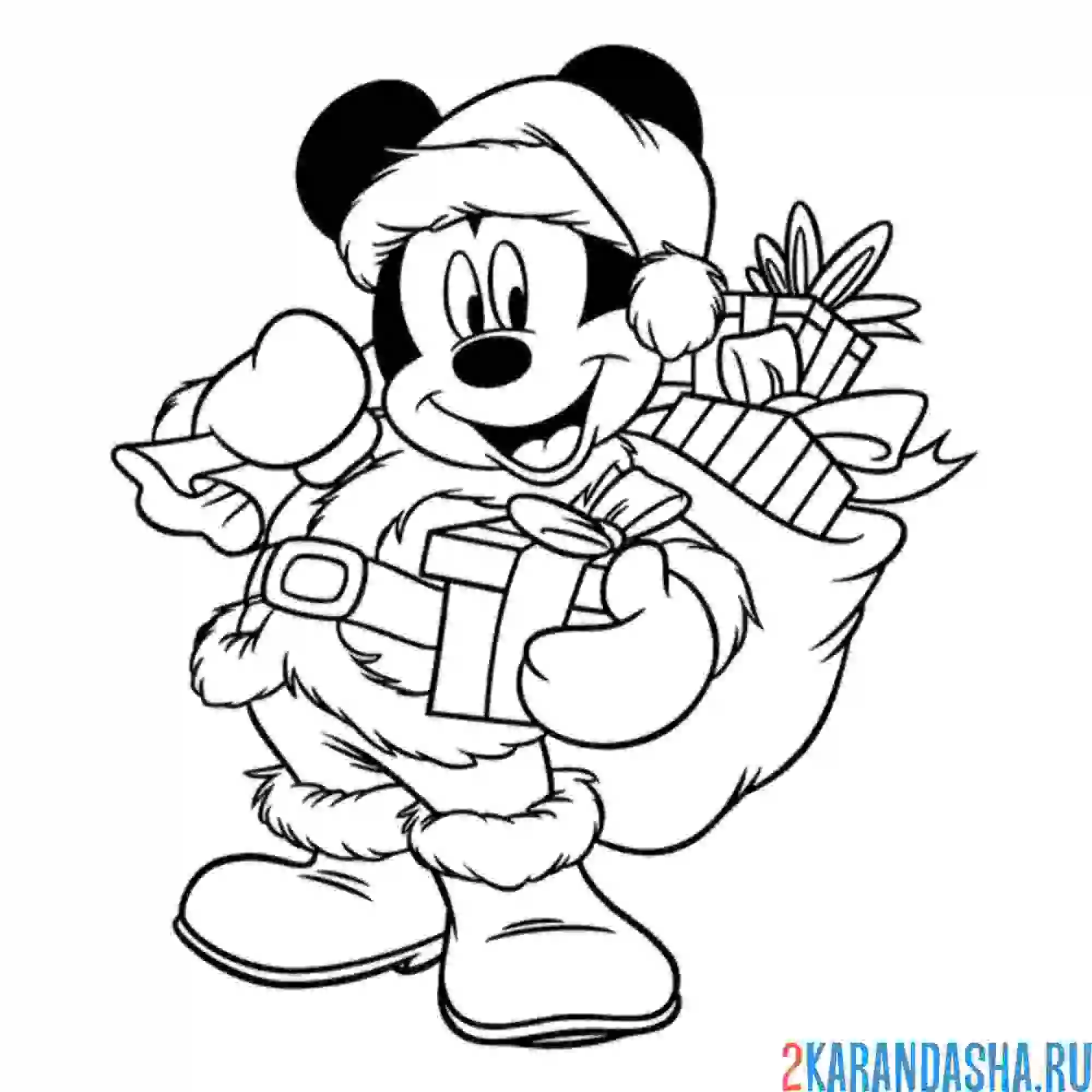 Раскраска микки маус санта
