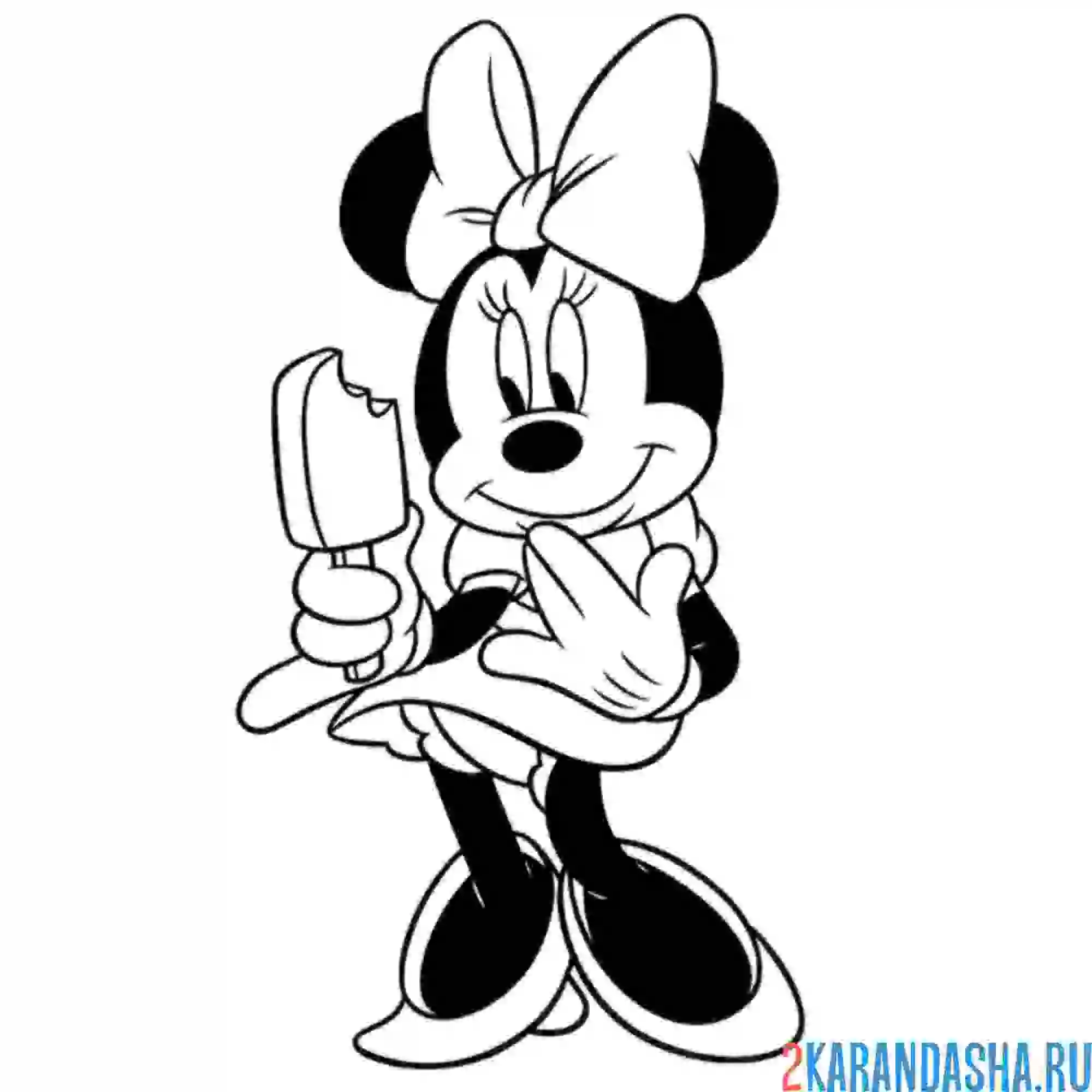 Раскраска минни маус с мороженым