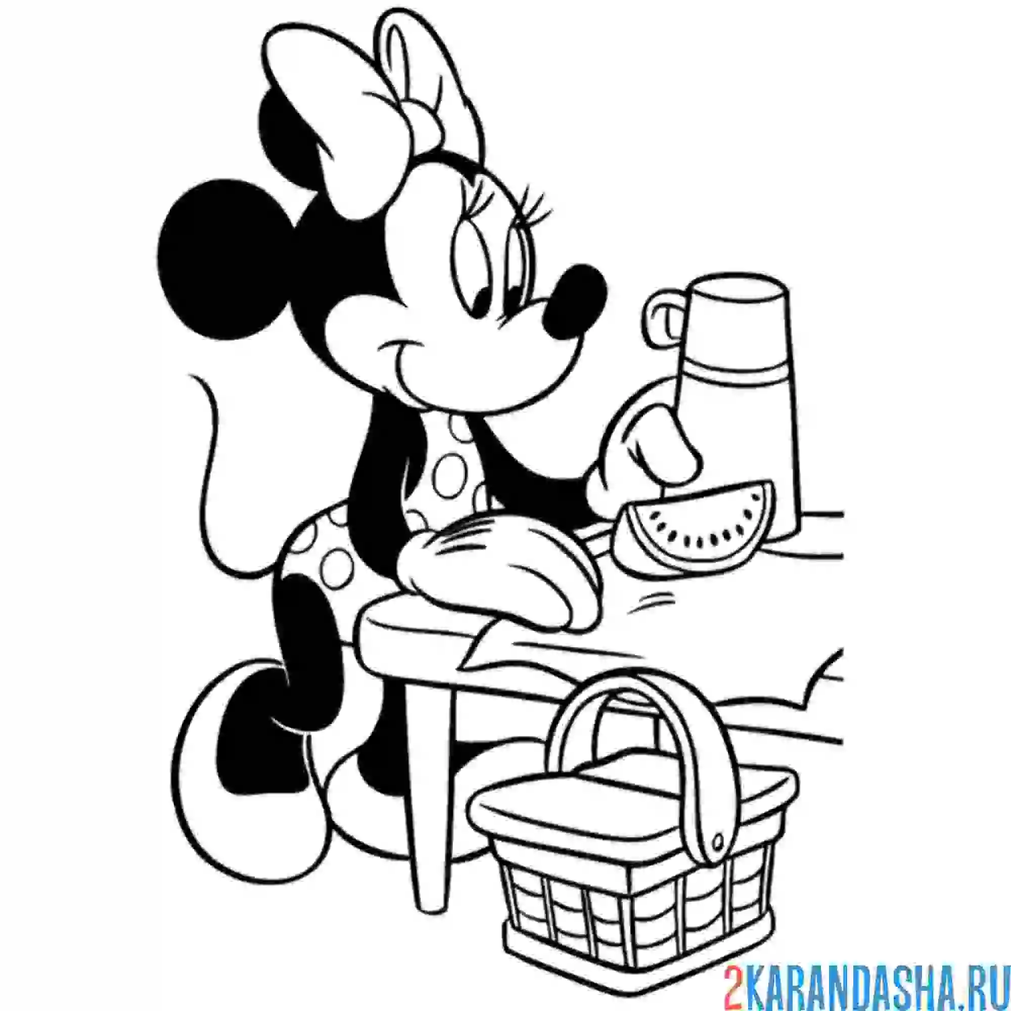 Раскраска минни маус с термосом