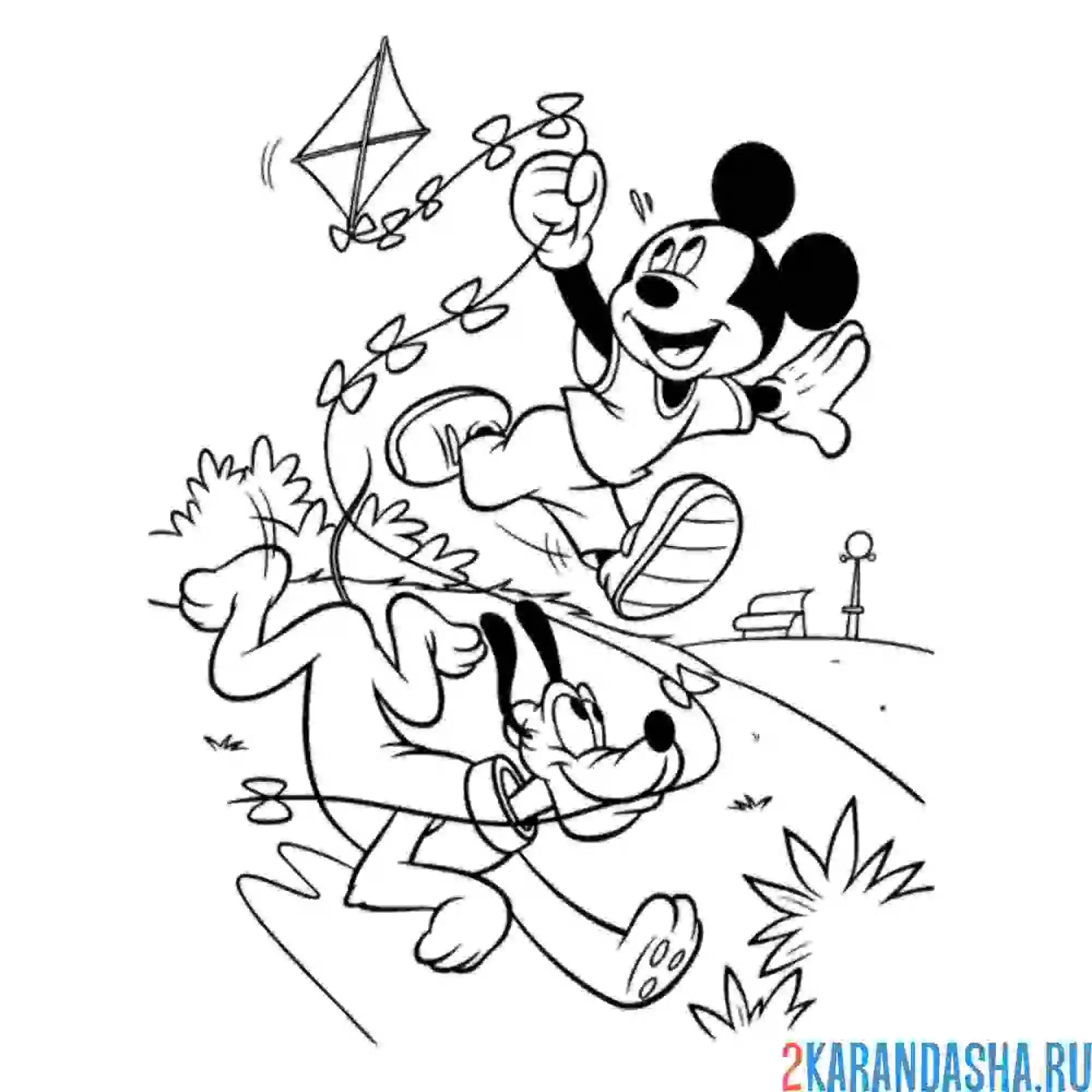 Раскраска микки и плуто играют
