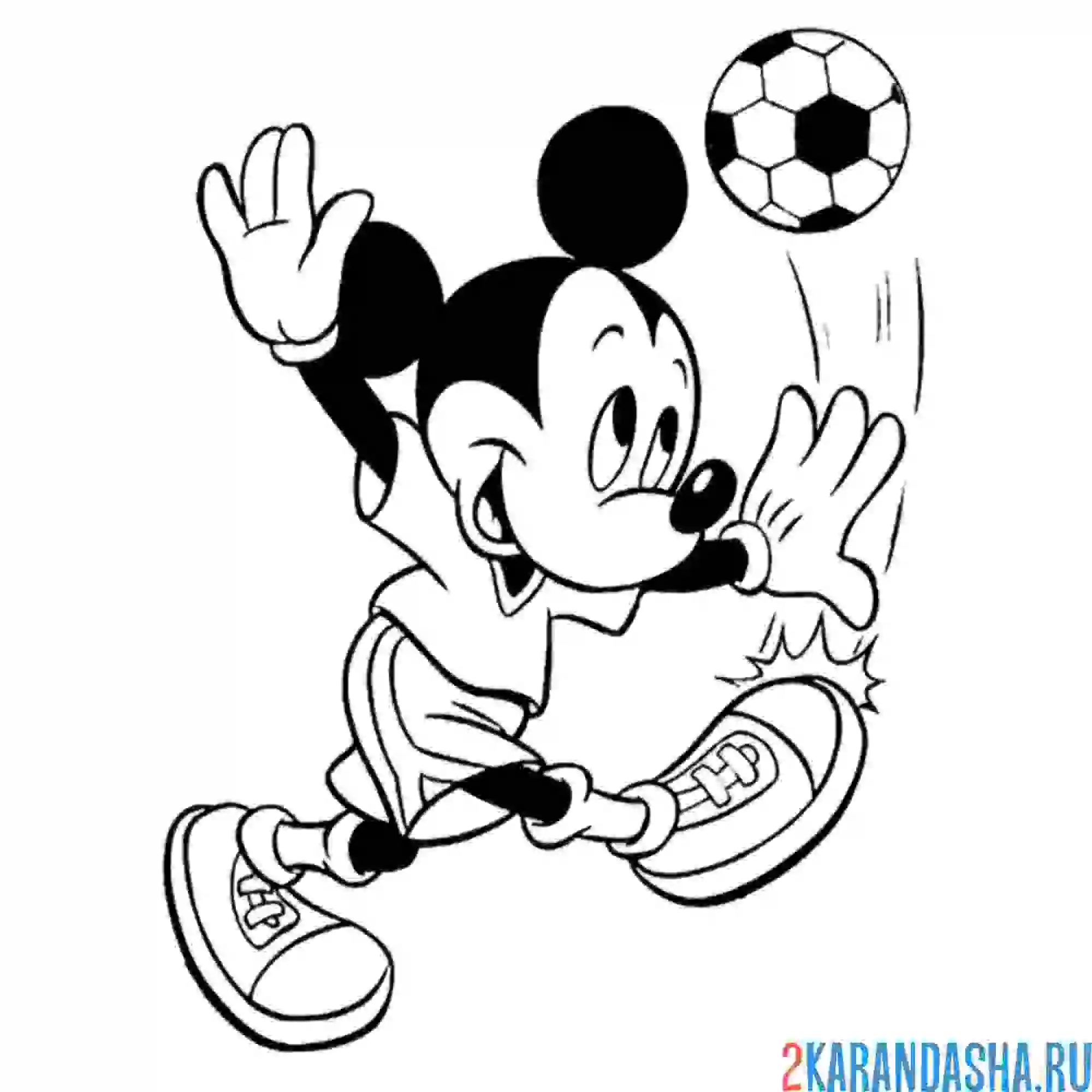Раскраска микки играет в футбол