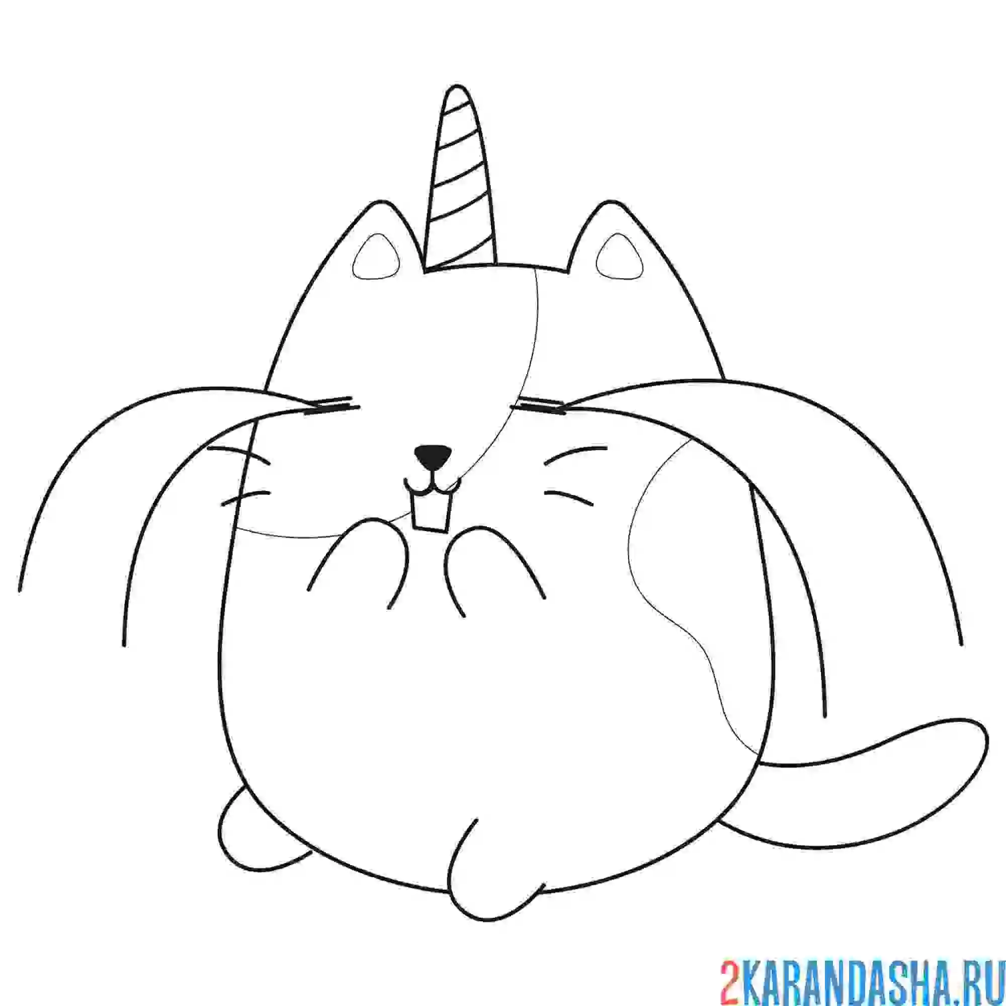 Раскраска волшебный кот-единорог