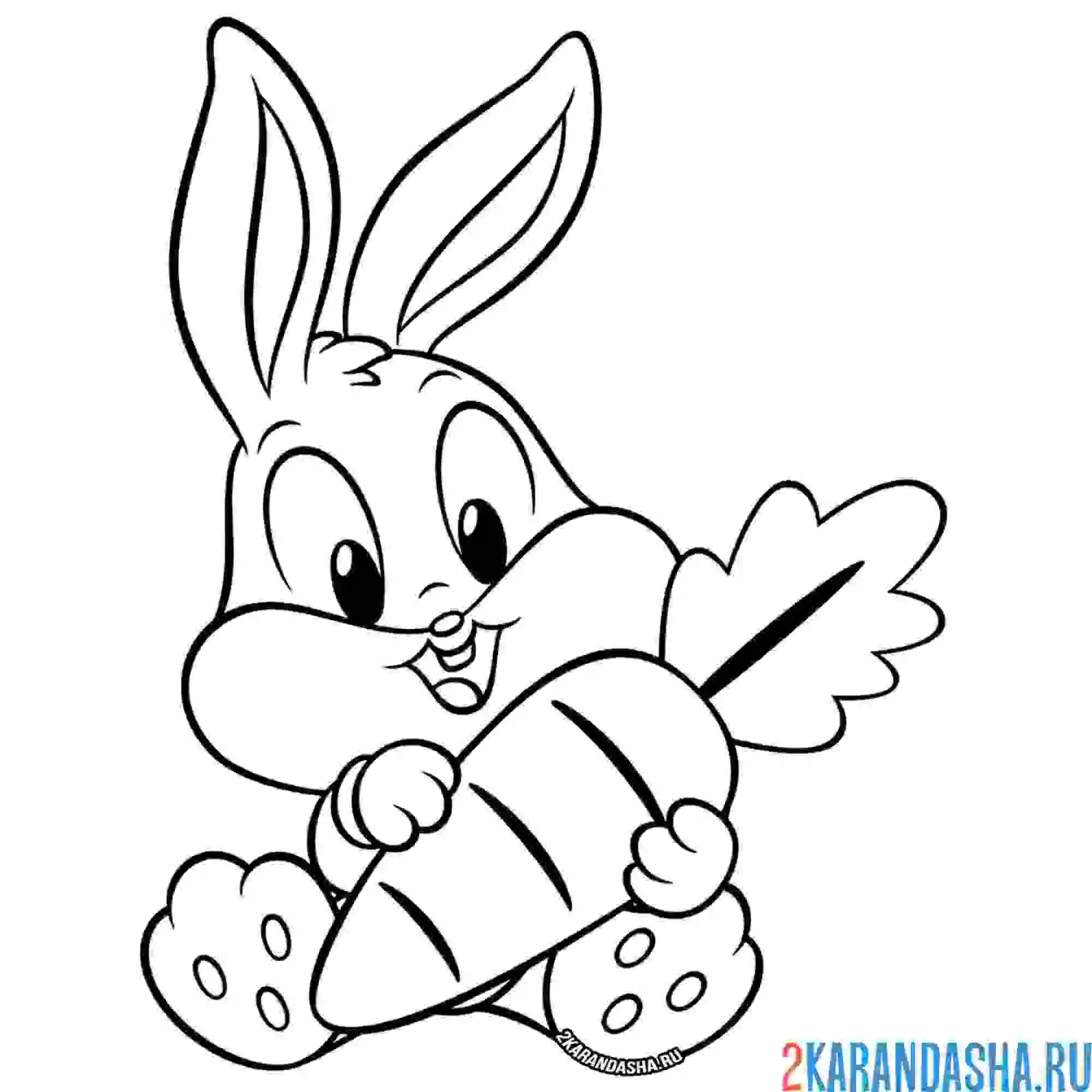 Раскраска зайчонок смотрит на морковку