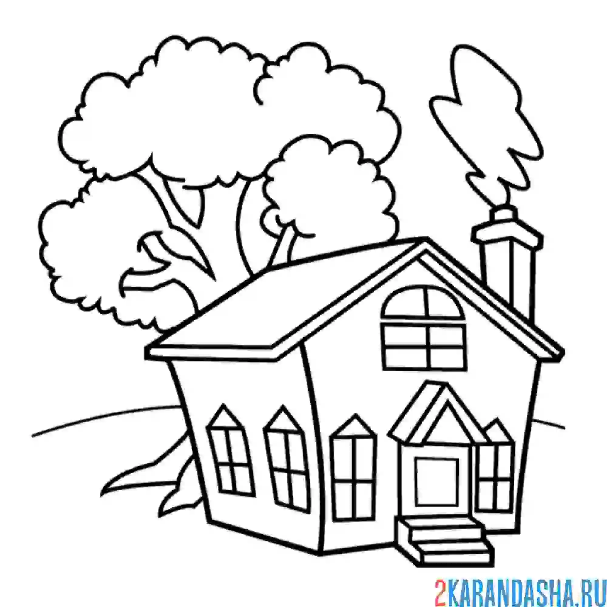 Раскраска домик с трубой и дымом
