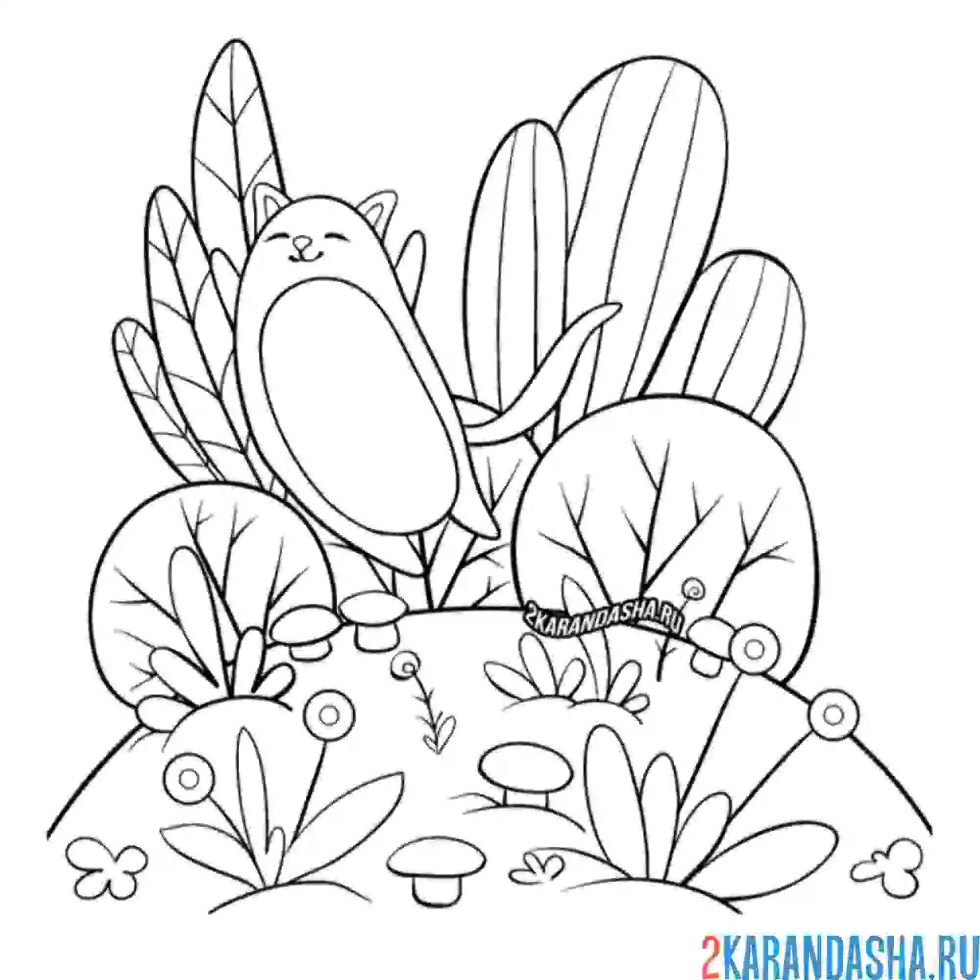 Раскраска деревья, кусты