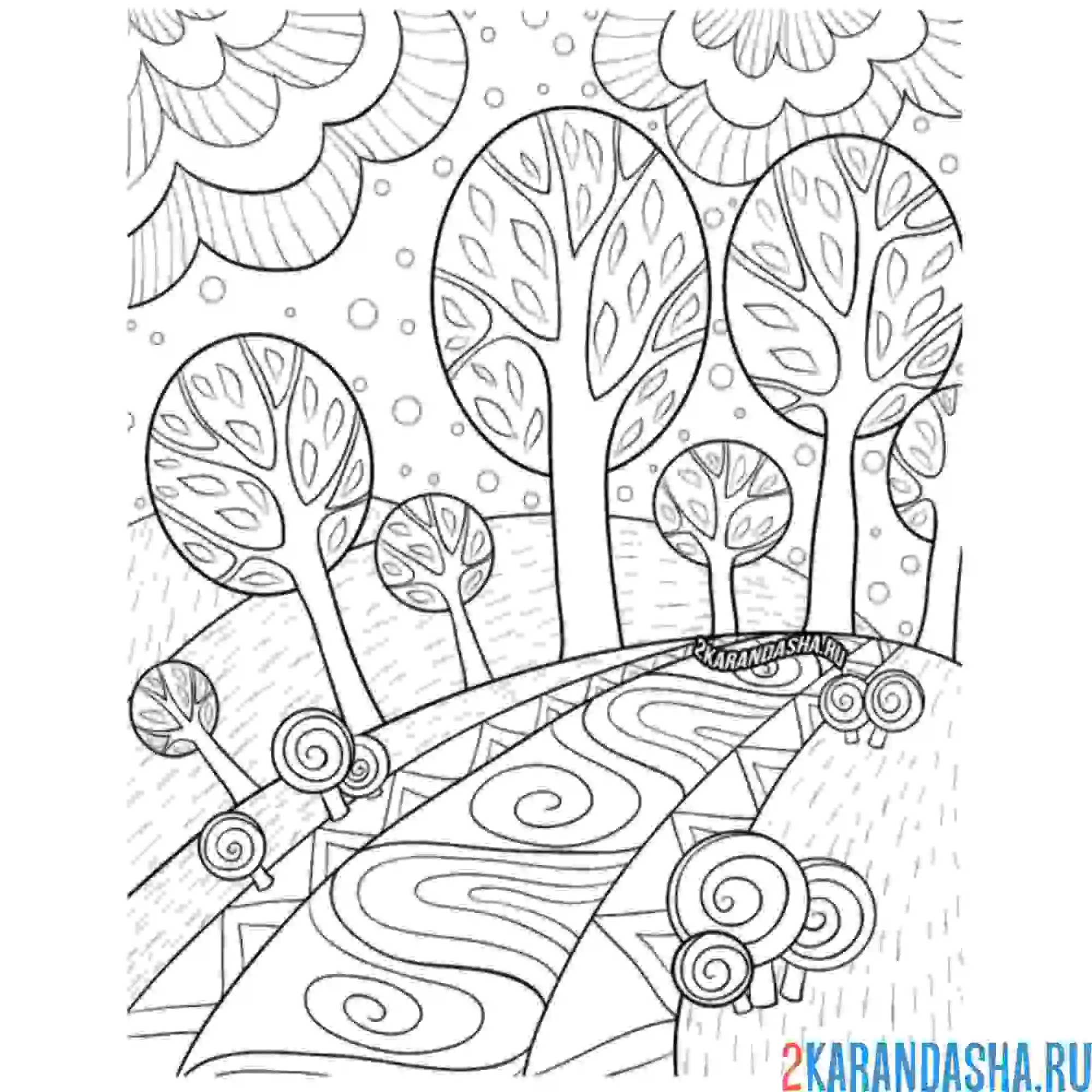 Раскраска необычный лес