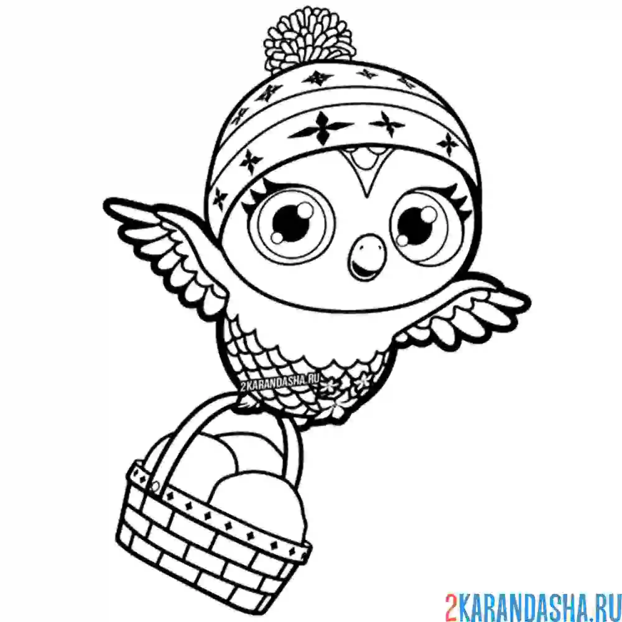 Раскраска сова в шапочке