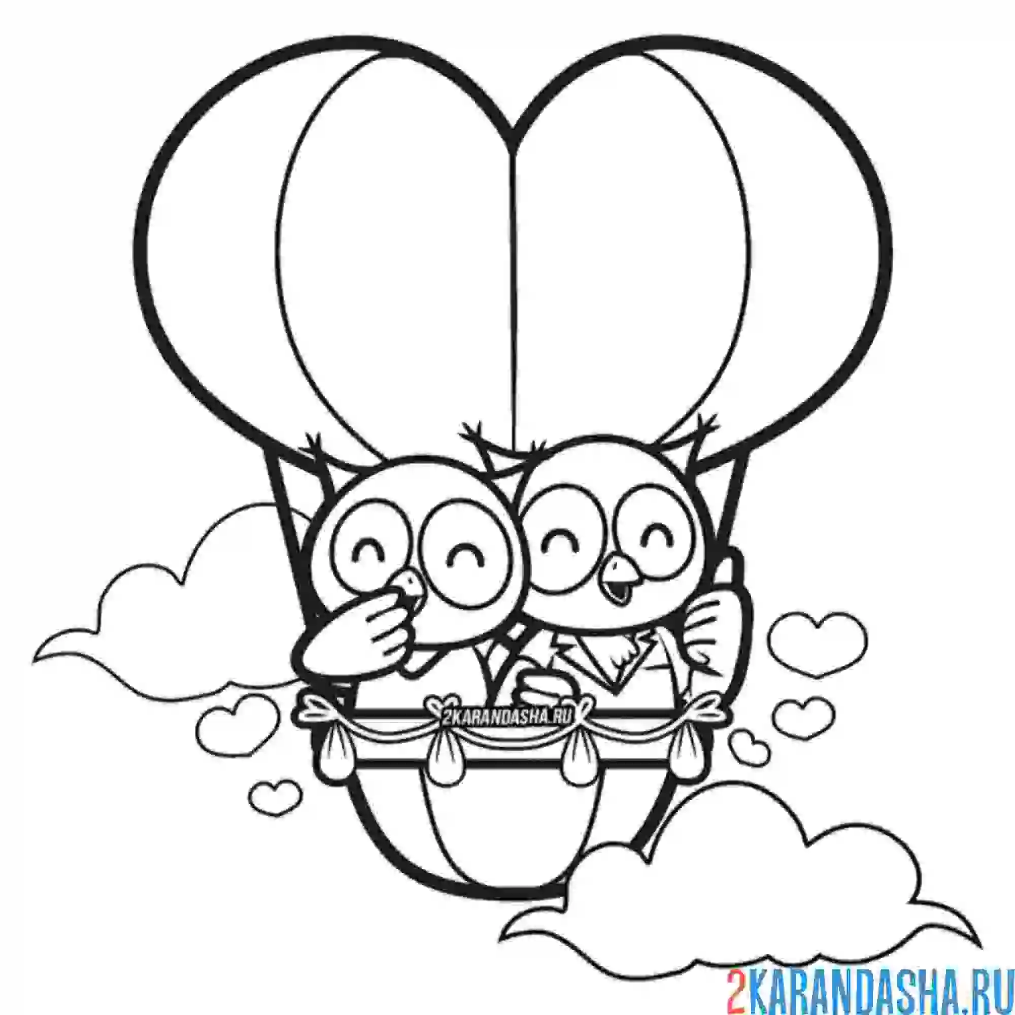 Раскраска влюбленные совы