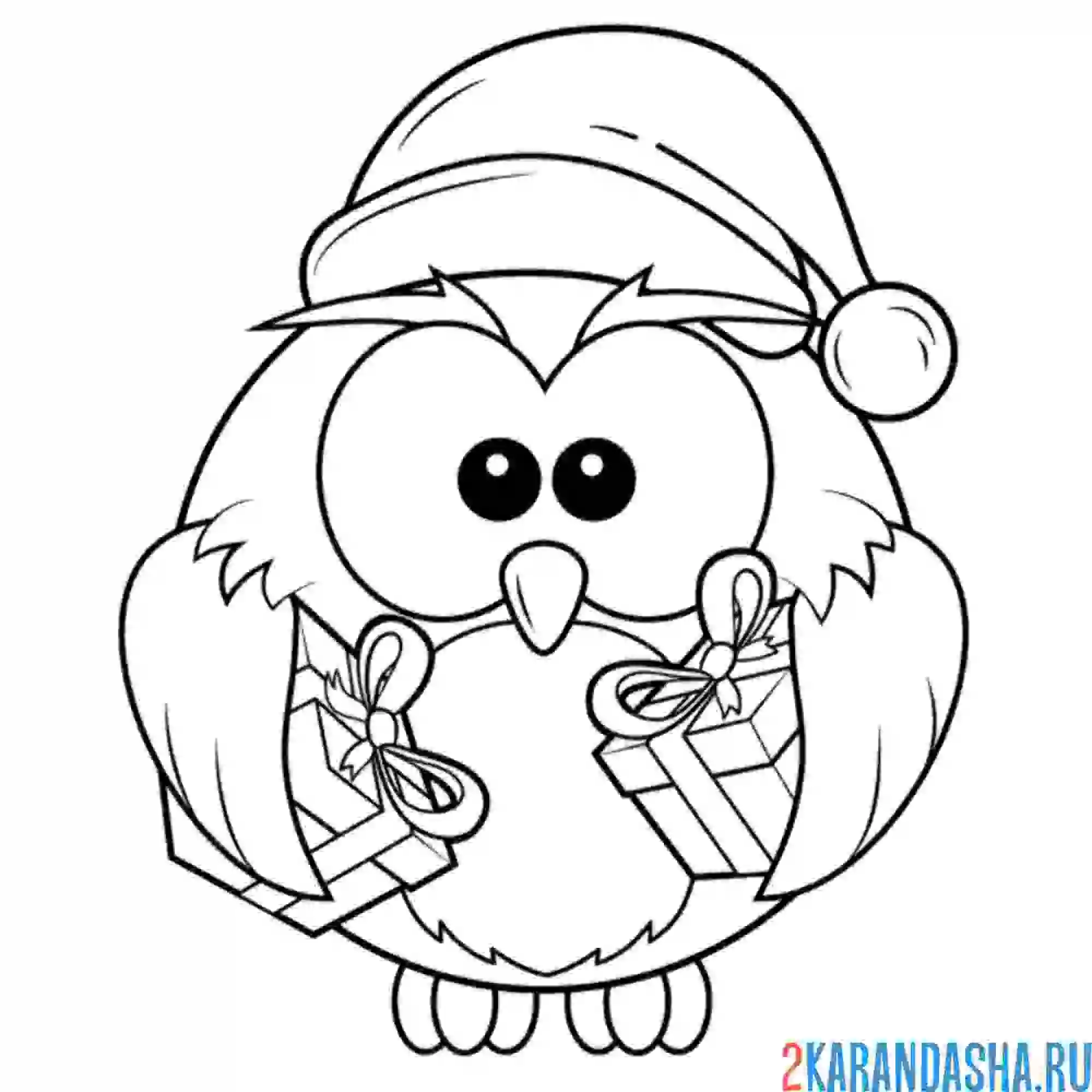 Раскраска новогодняя сова