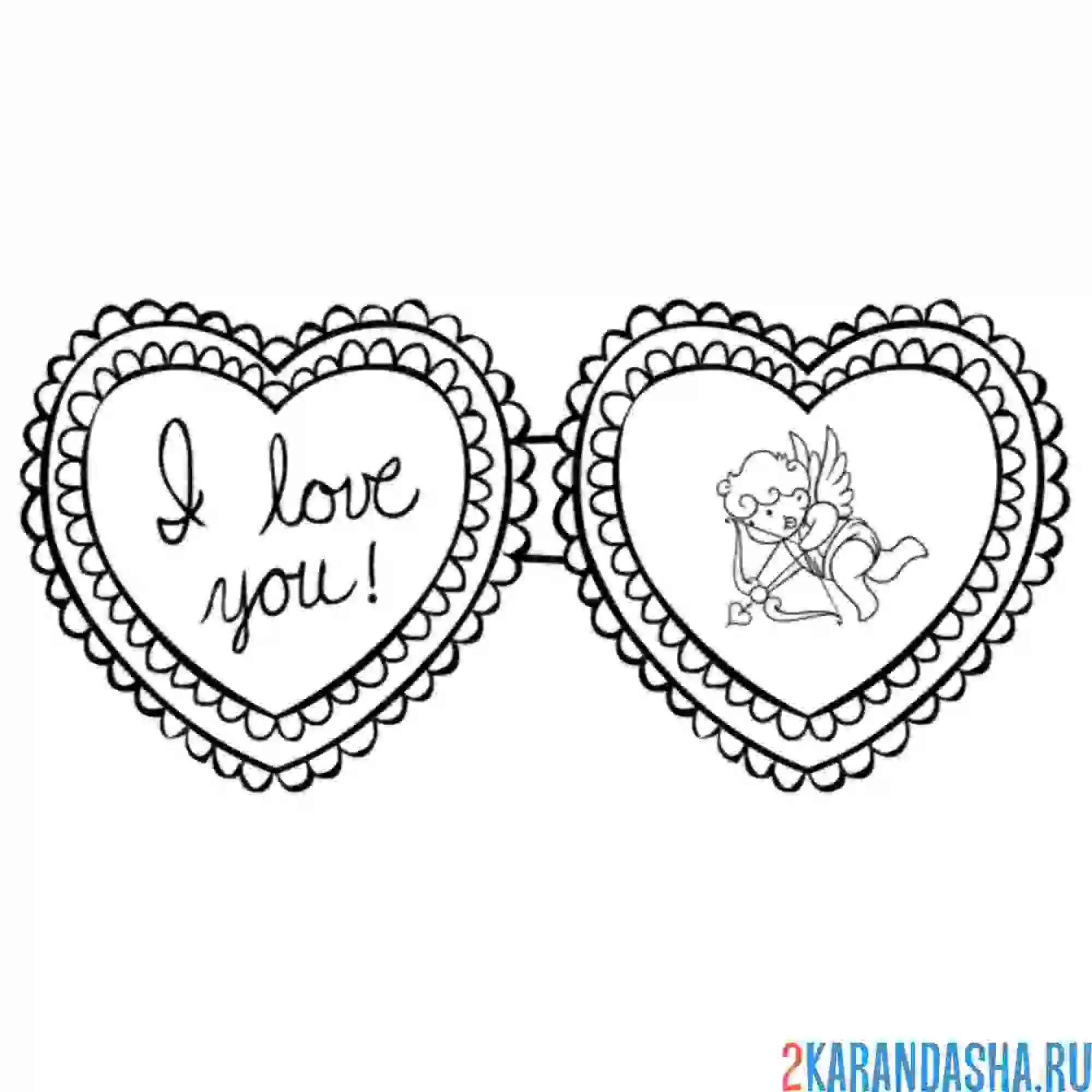 Раскраска открытка валентинка сердечко