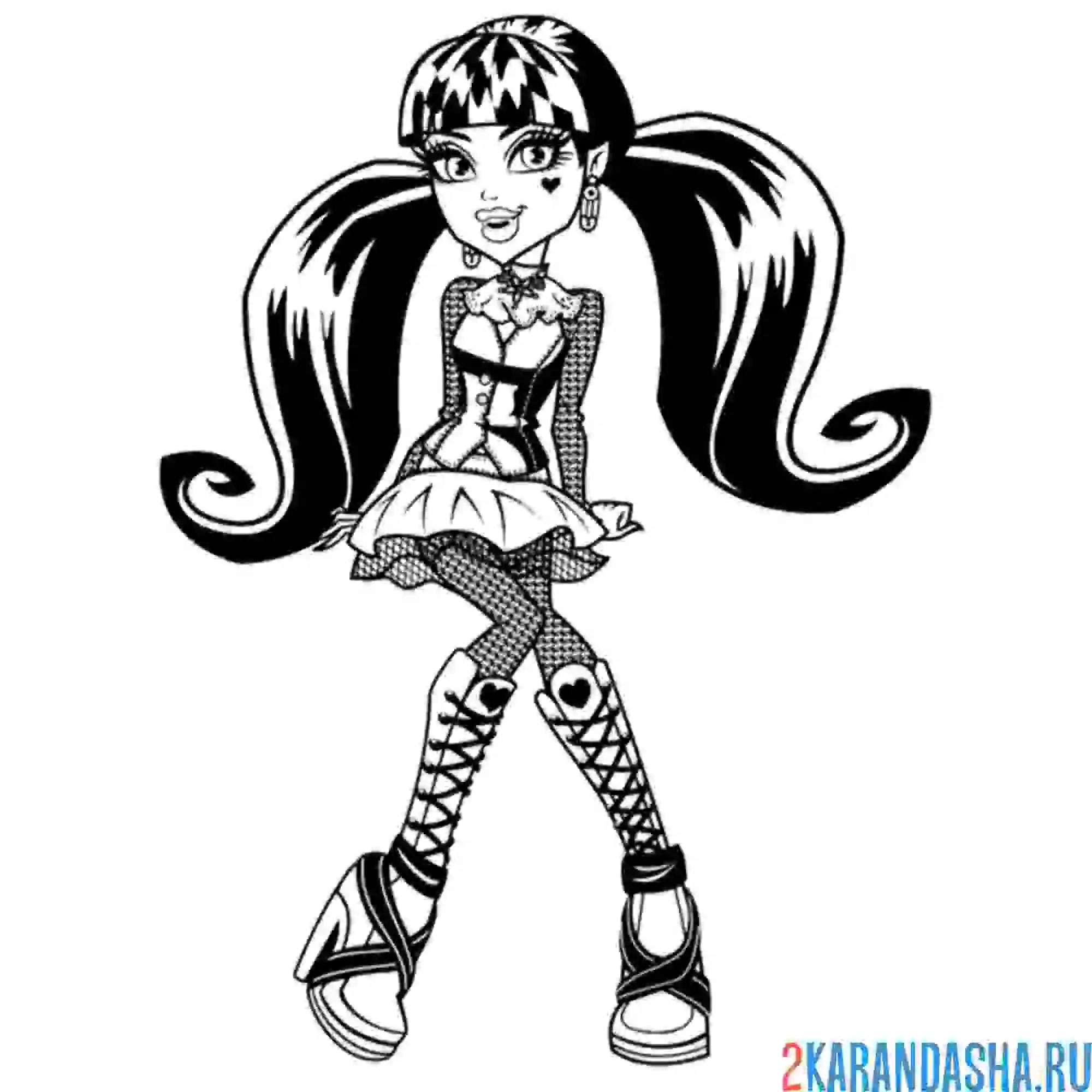 Раскраска дракулаура с двумя хвостиками монстр хай