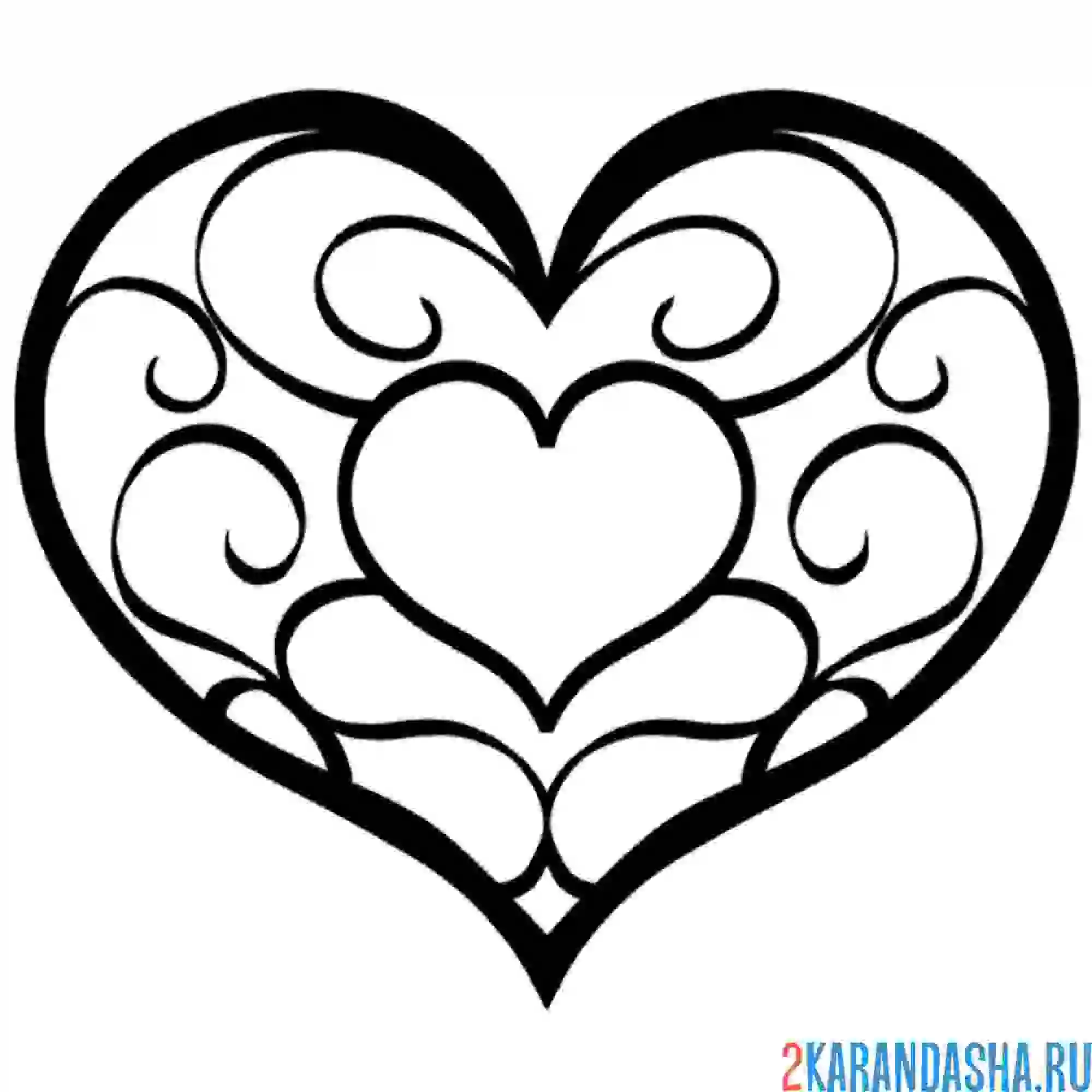 Раскраска сердце и внутри еще одно сердце