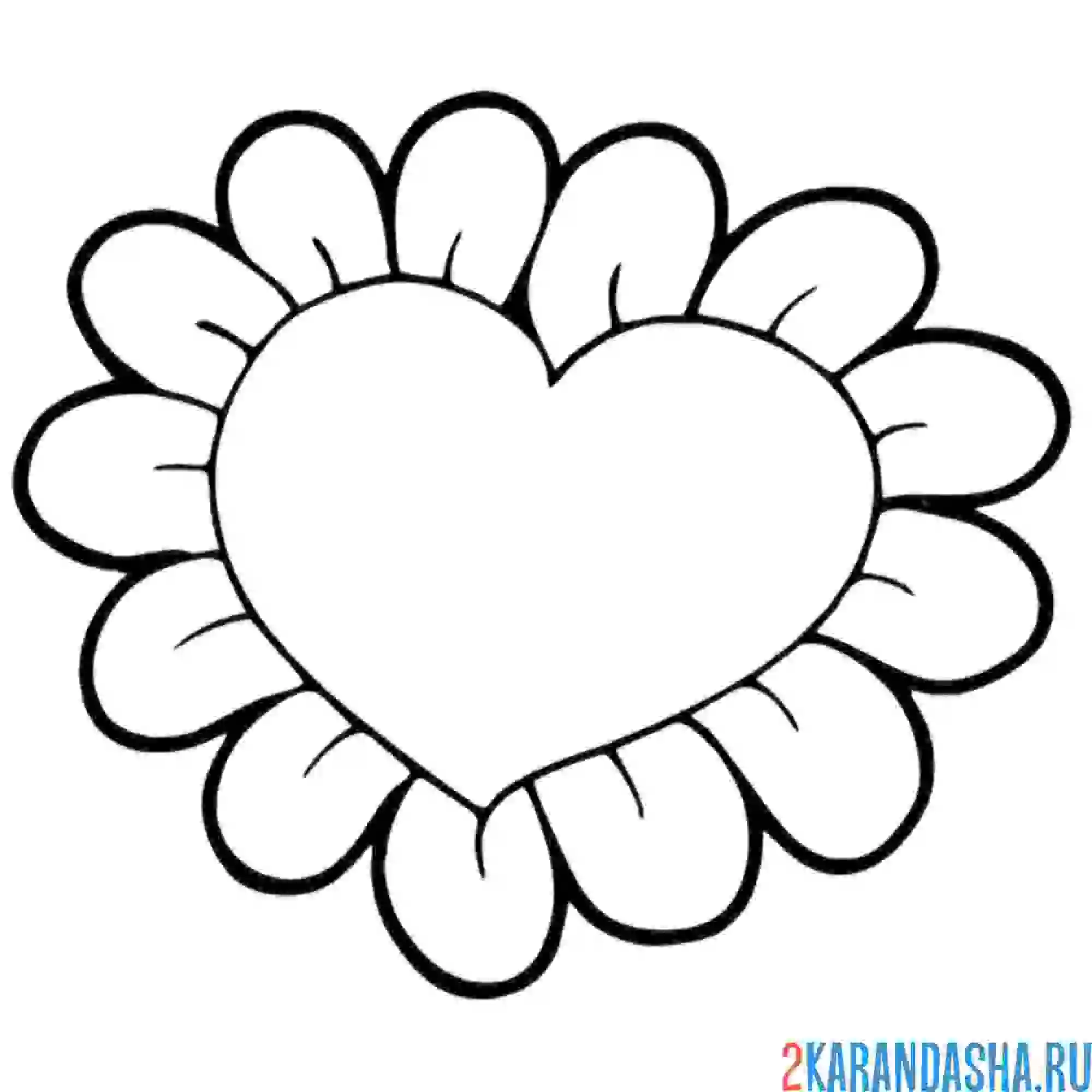 Раскраска сердце в лепестках