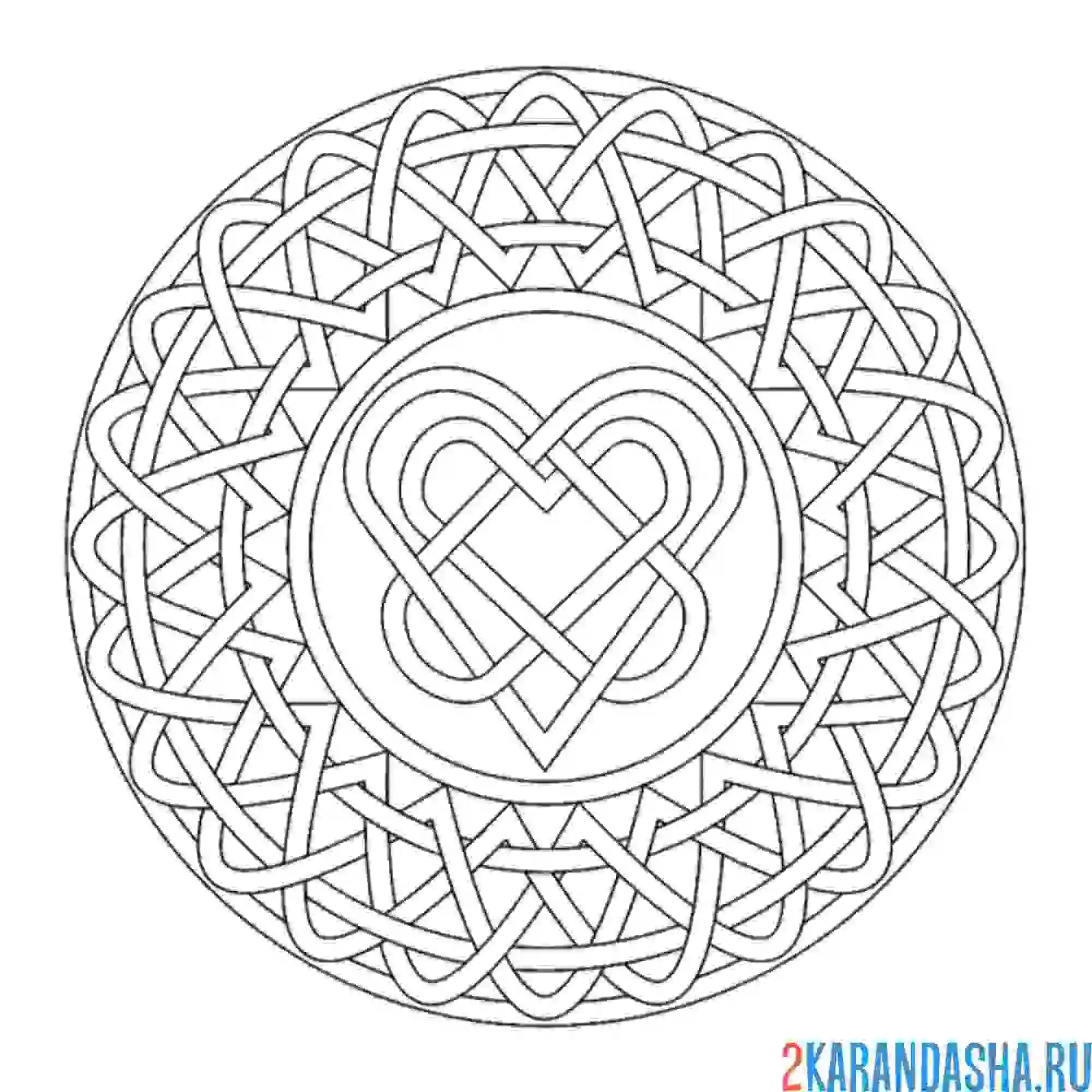 Раскраска мандала на привлечение любви