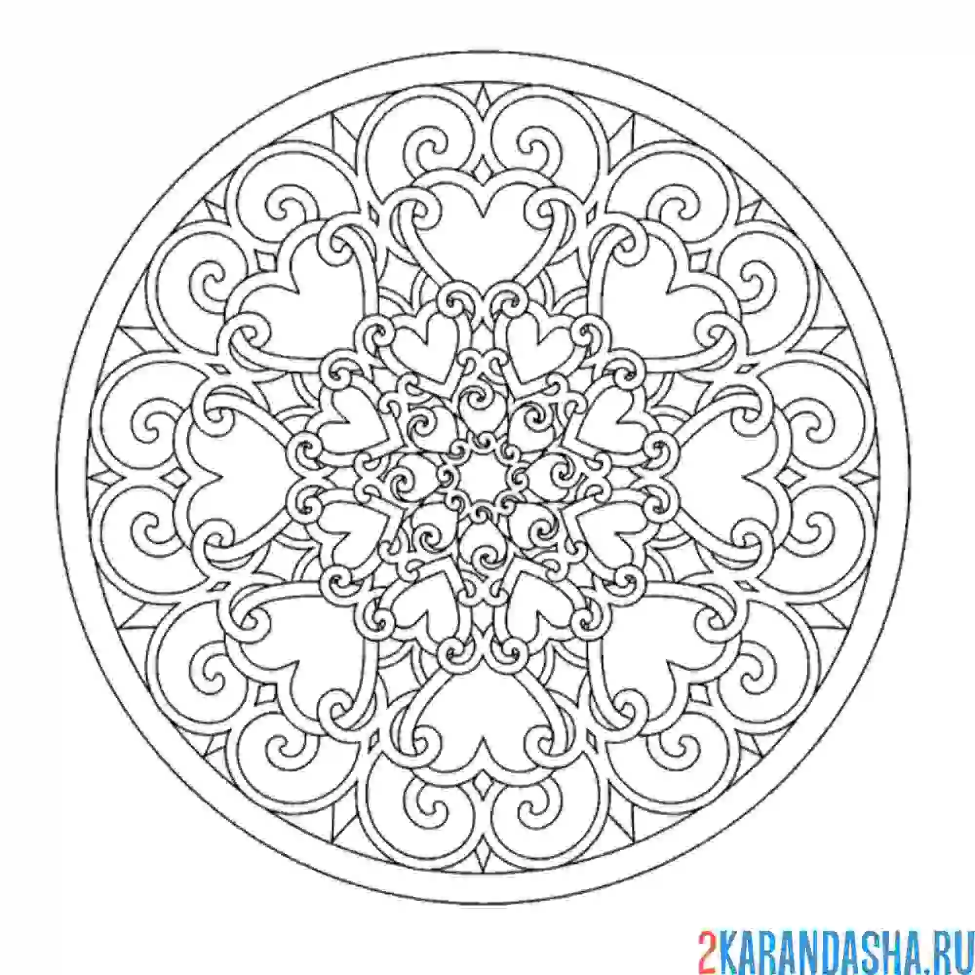 Раскраска мандала на влюбленность