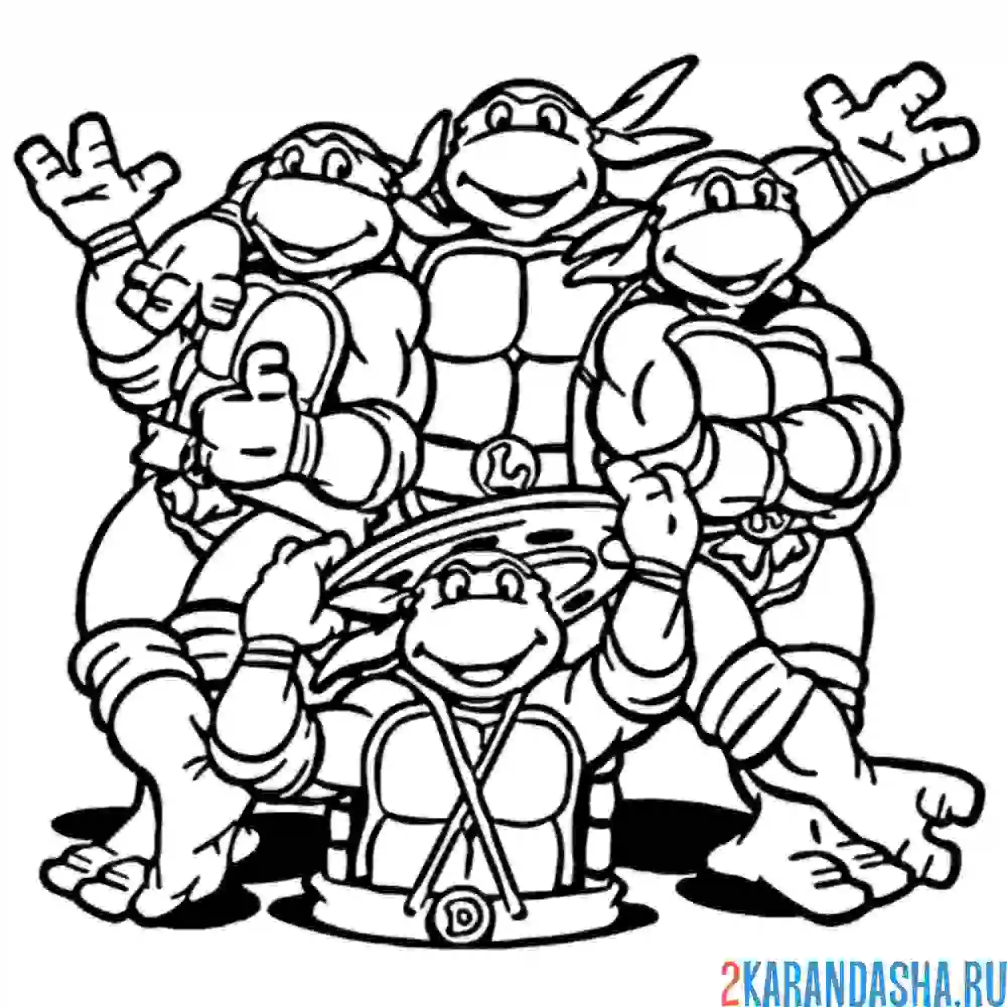 Раскраска любимые черепашки-ниндзя в сборе