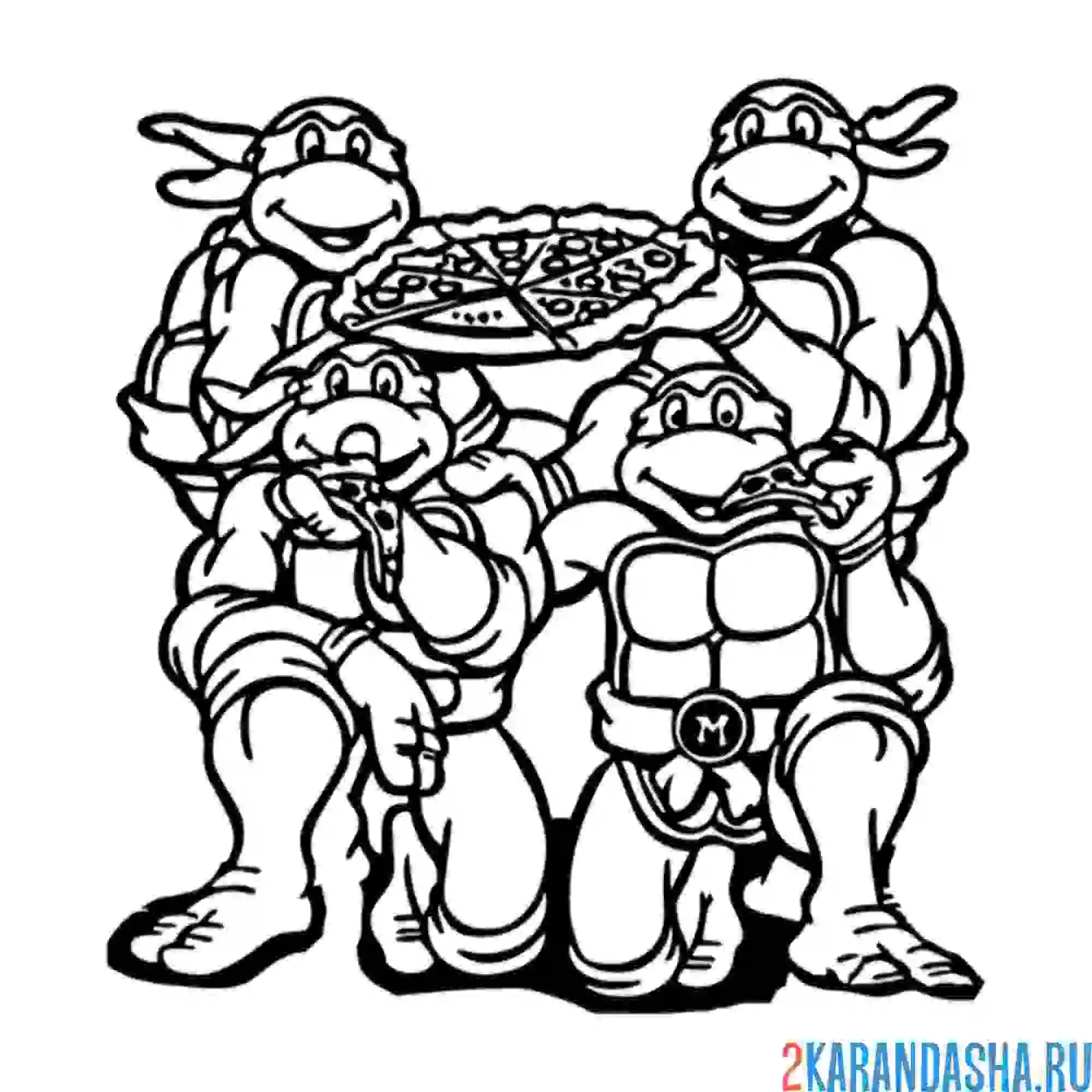 Раскраска черепашки-ниндзя и пицца