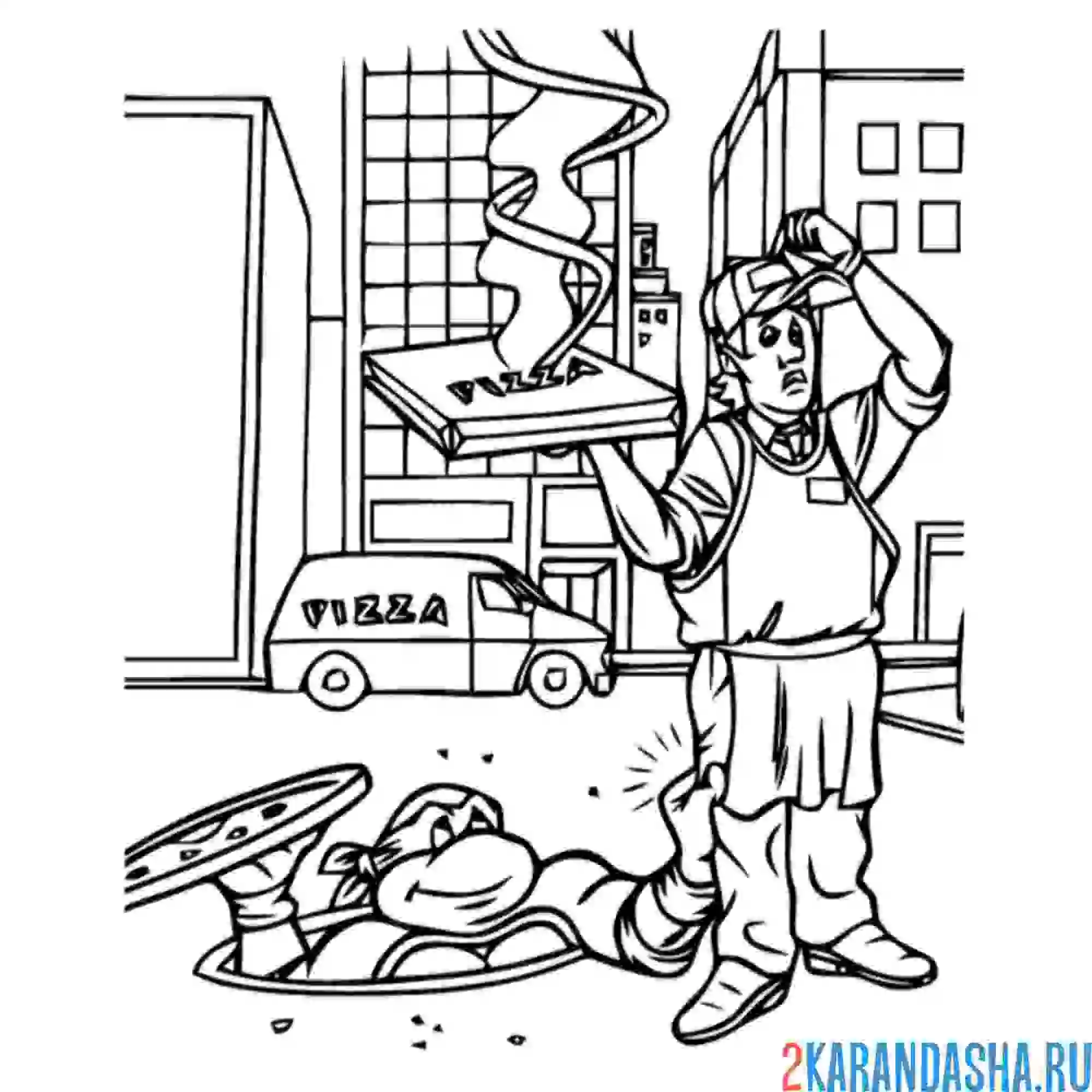 Раскраска черепашки-ниндзя заказали пиццу