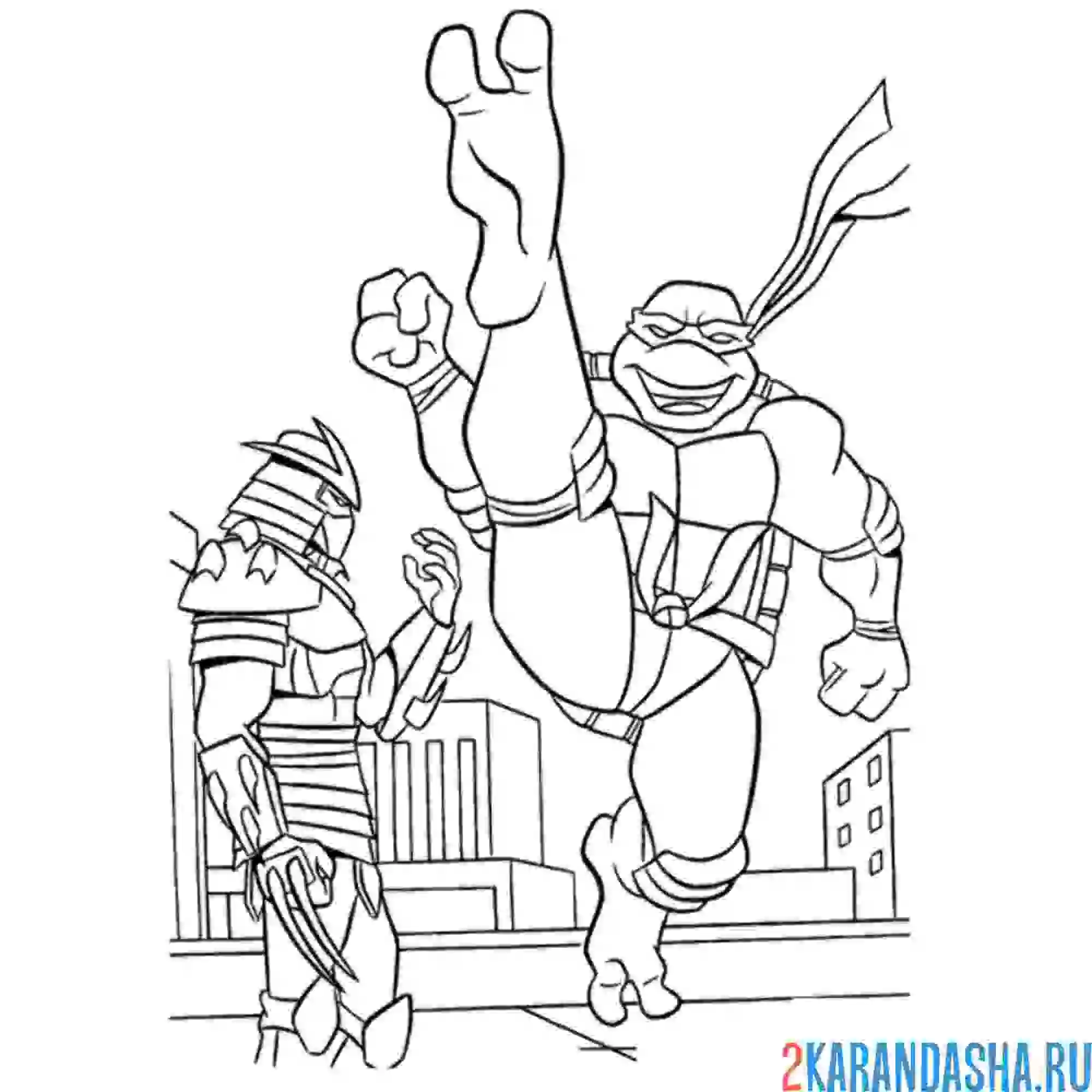 Раскраска черепашки-ниндзя против шреддера