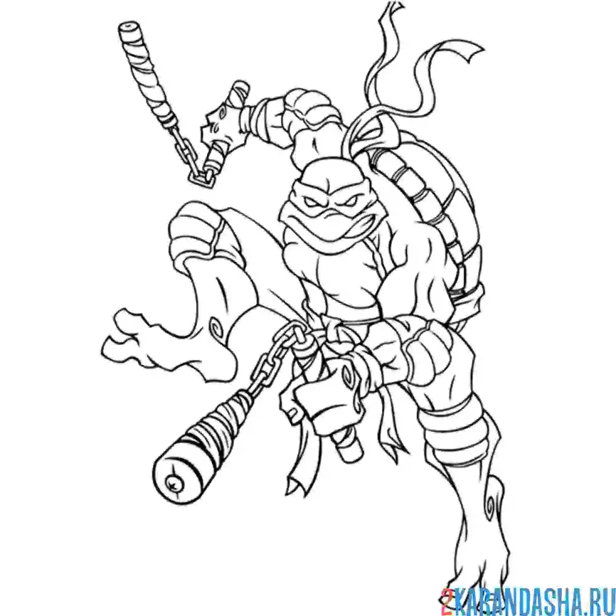 Раскраска микеланджело черепашка-ниндзя идет в атаку