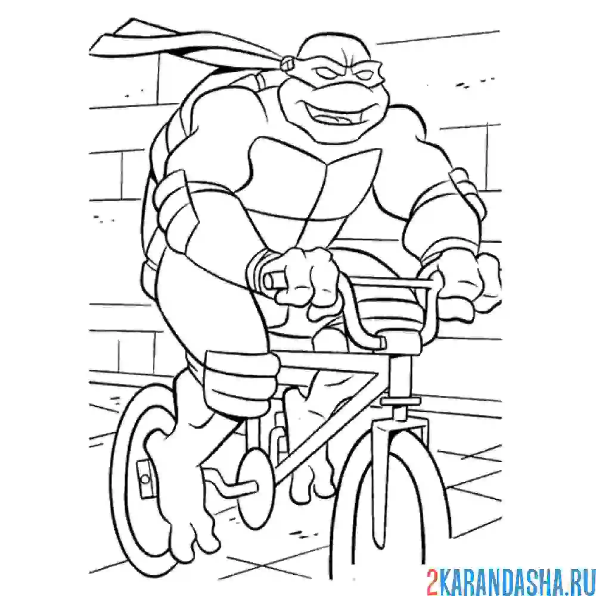 Раскраска черепашка-ниндзя леонардо на велосипеде