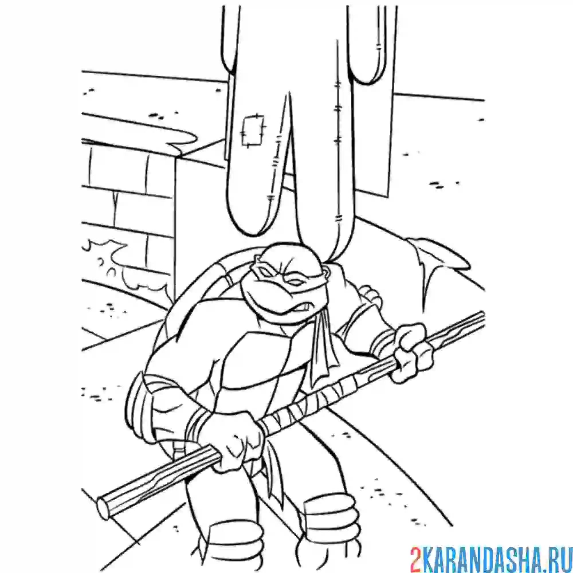 Раскраска донателло черепашка-ниндзя борется со злом