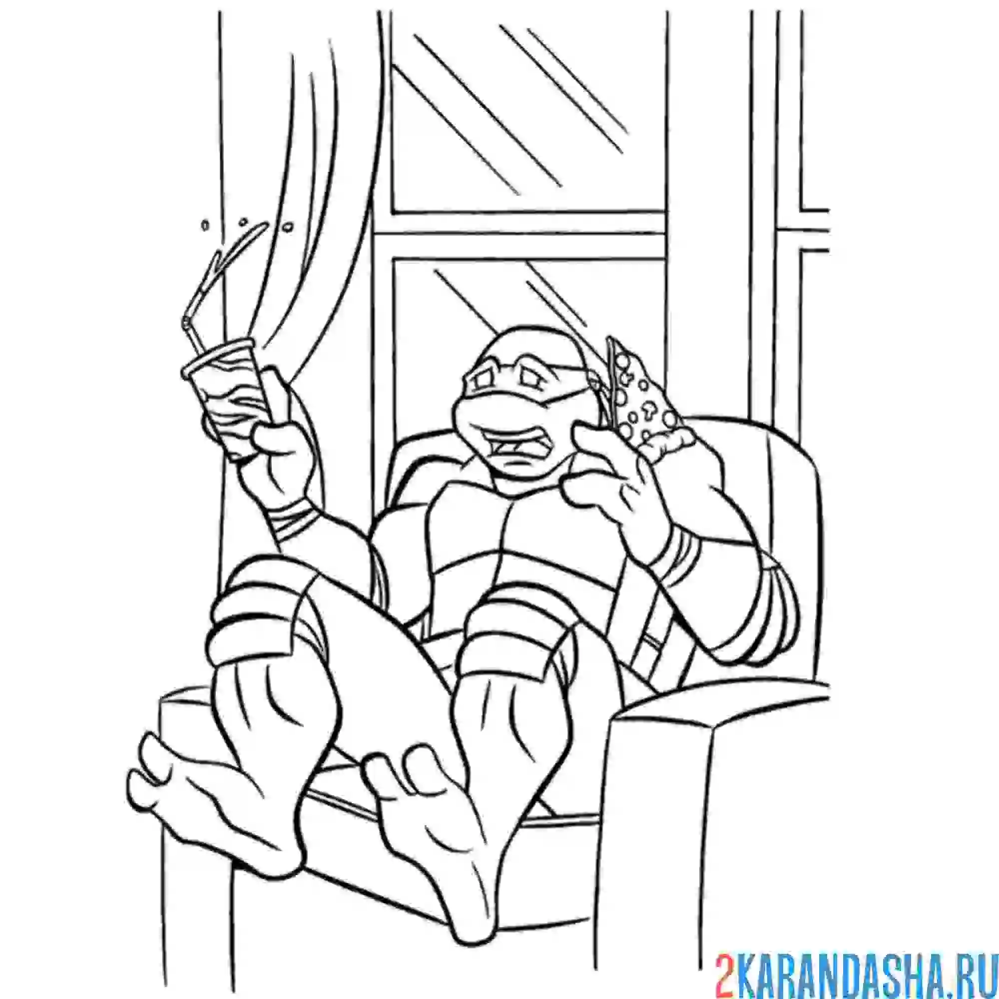 Раскраска микеланджело черепашка-ниндзя напугался
