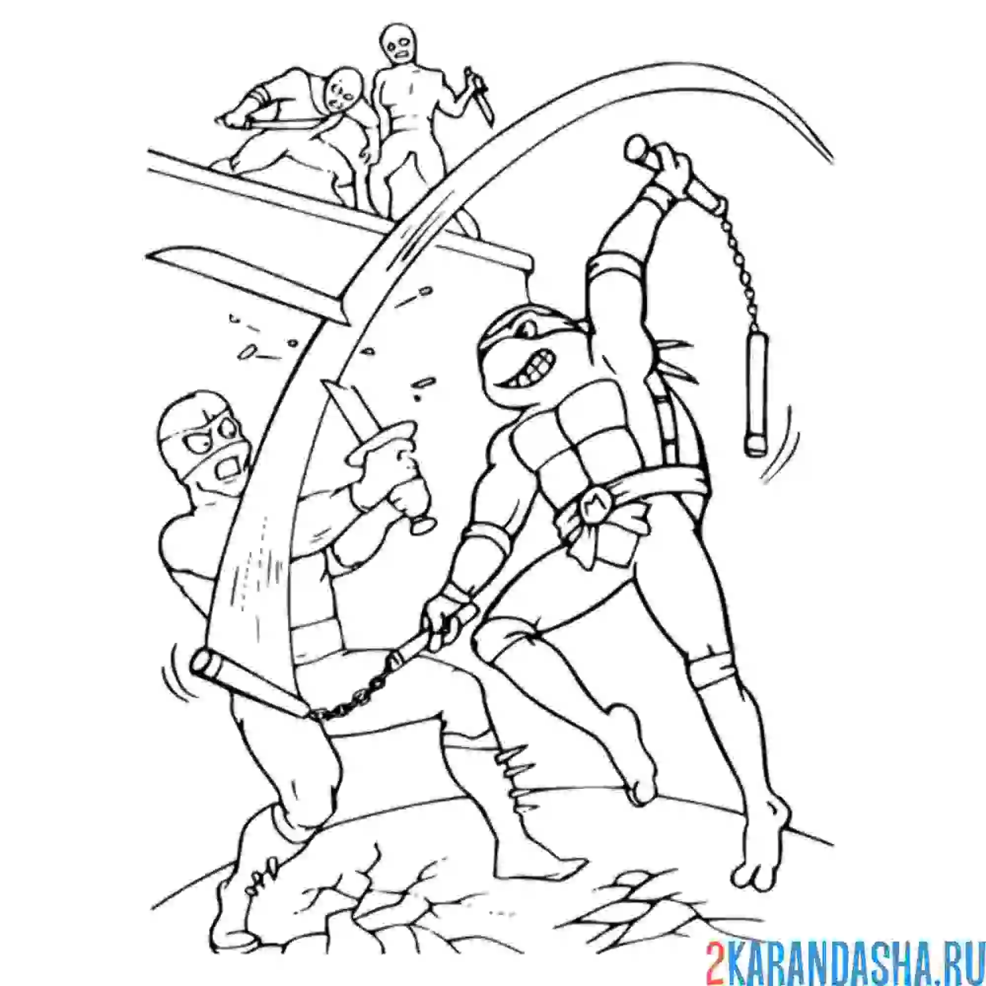 Раскраска микеланджело черепашка-ниндзя дерется с врагами