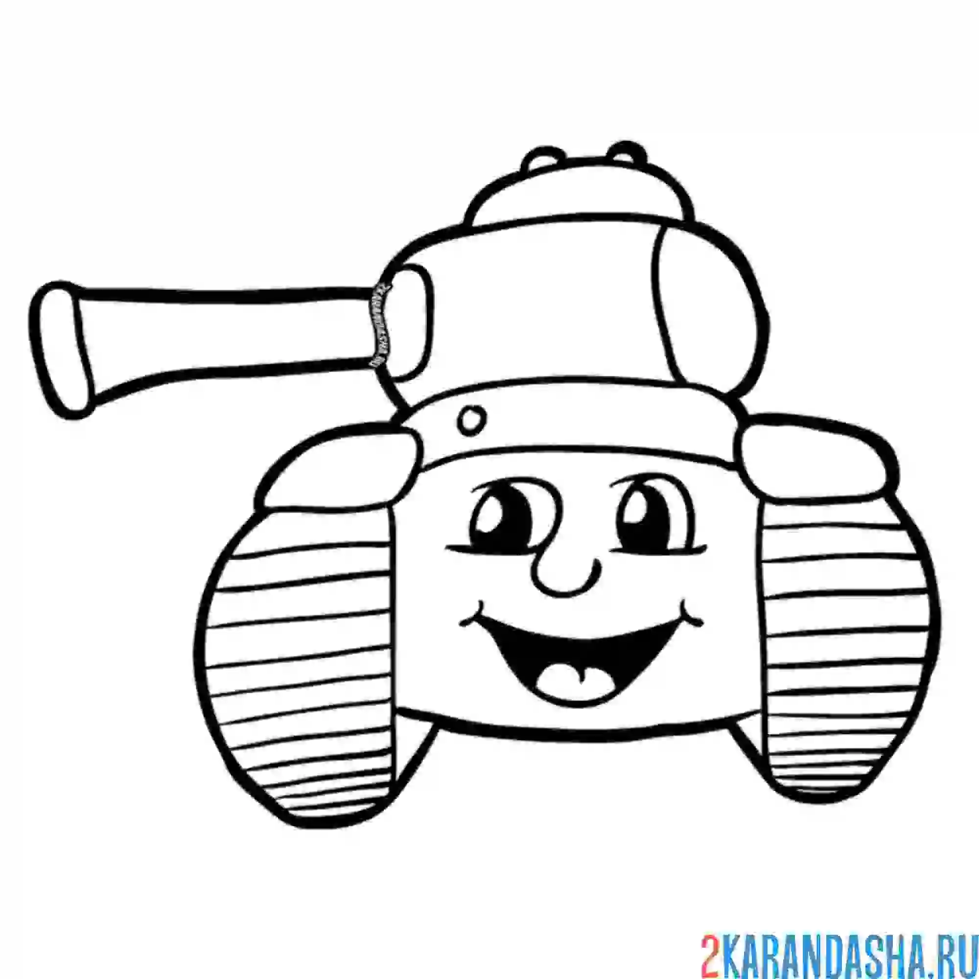 Раскраска детский рисунок танка