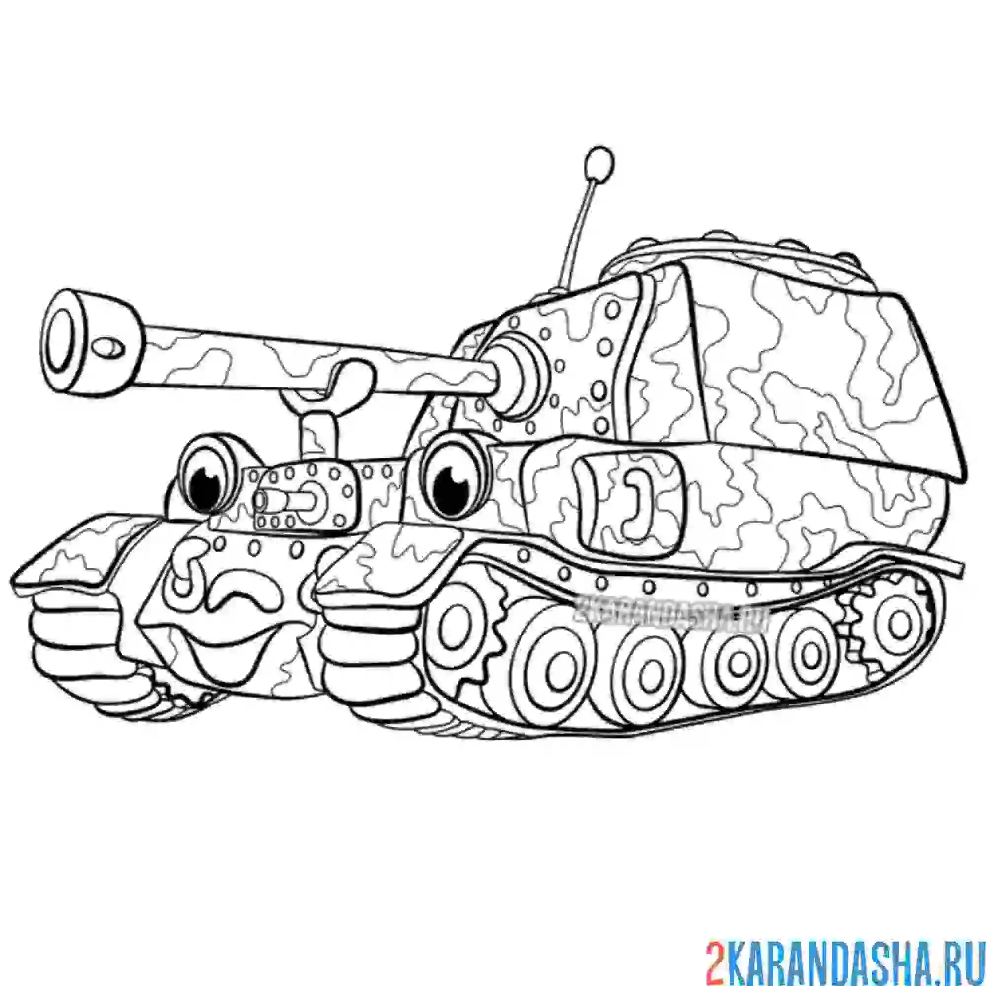 Раскраска артиллерийский танк рисунок