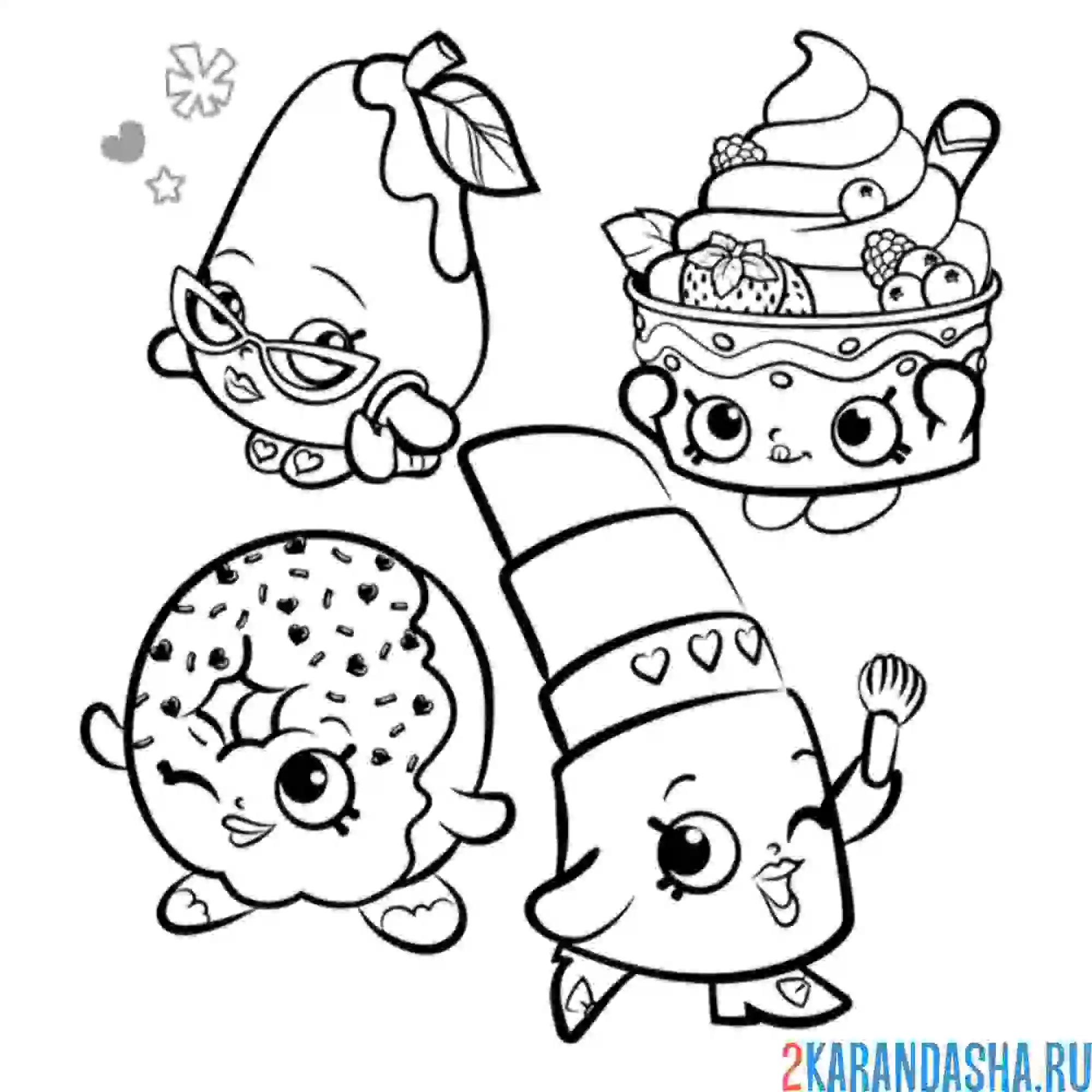 Раскраска шопкинс вкусная еда и помадка липпи