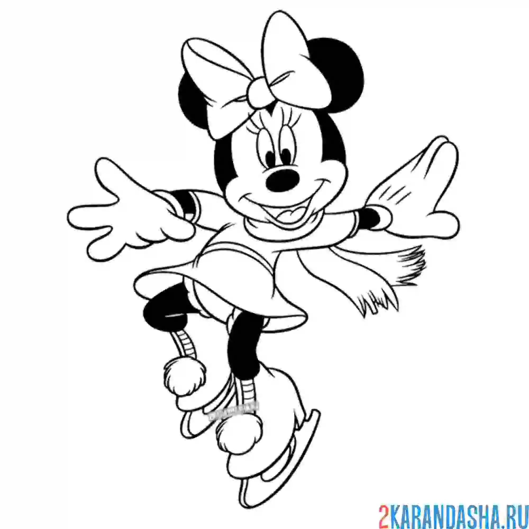 Раскраска минни маус на коньках